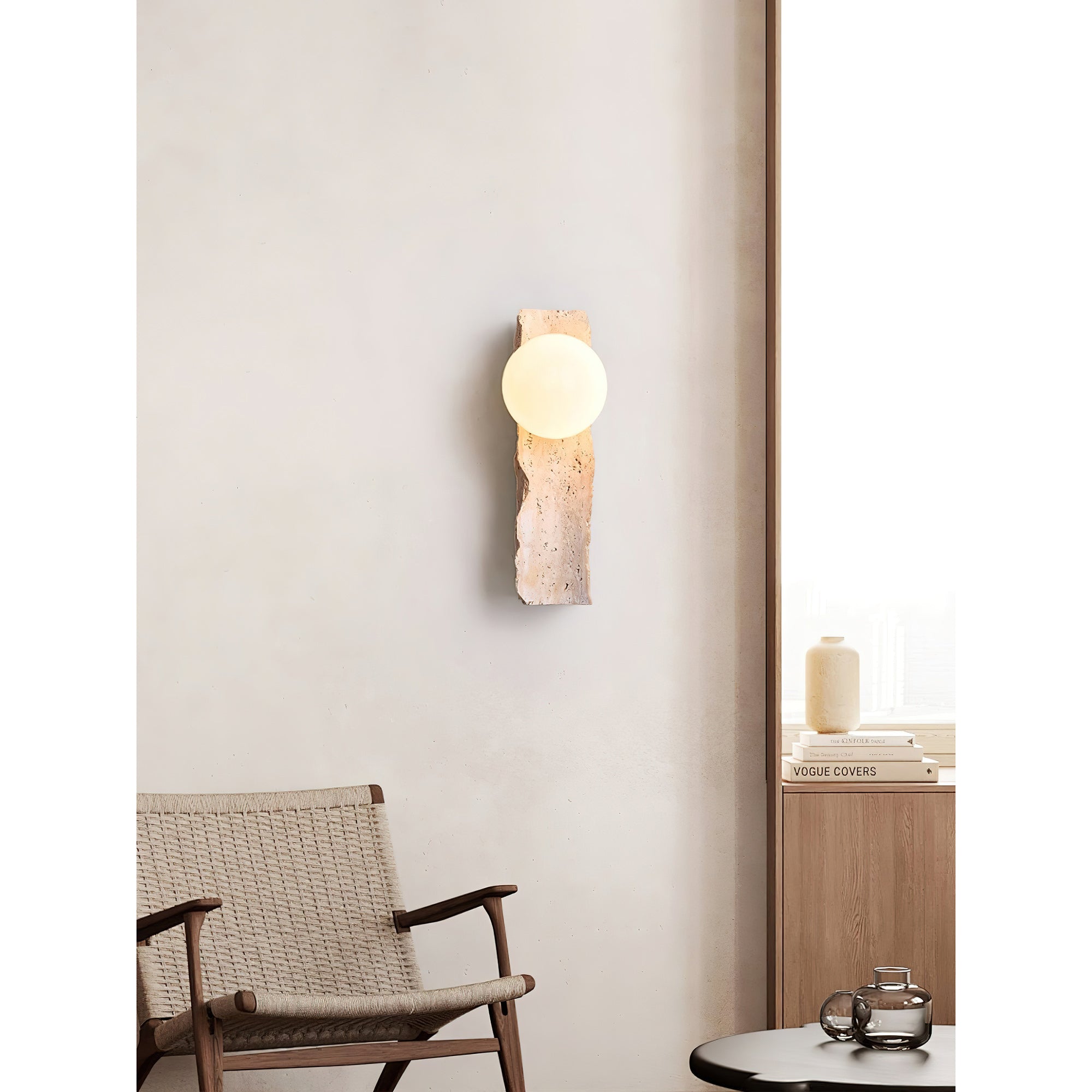 Aureum Modern Minimalist Glass Travertine Wall Lamp