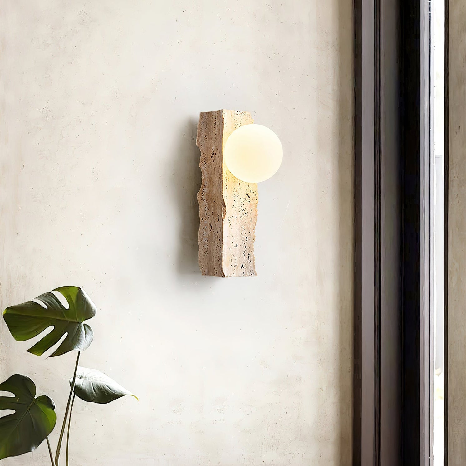 Aureum Modern Minimalist Glass Travertine Wall Lamp
