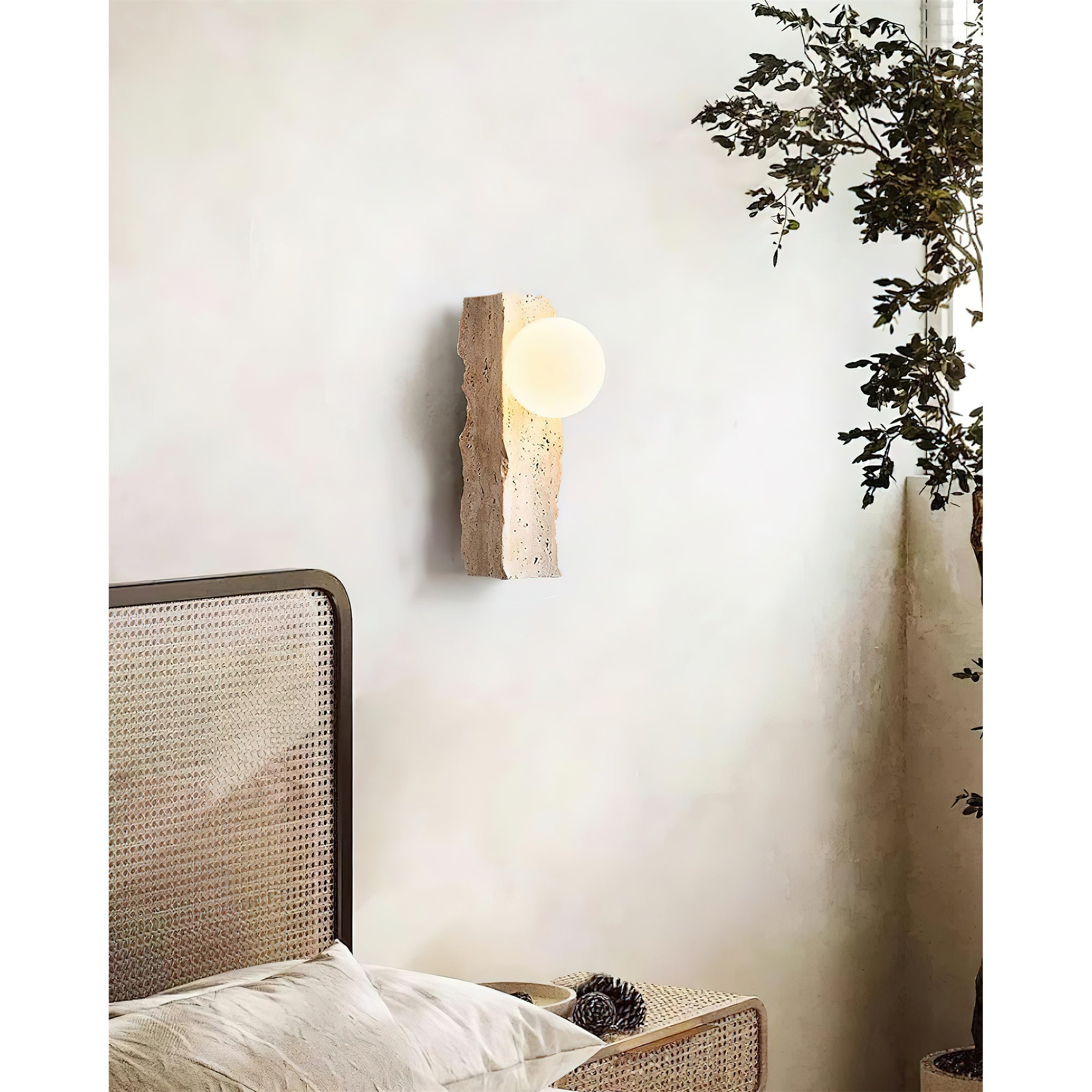 Aureum Modern Minimalist Glass Travertine Wall Lamp