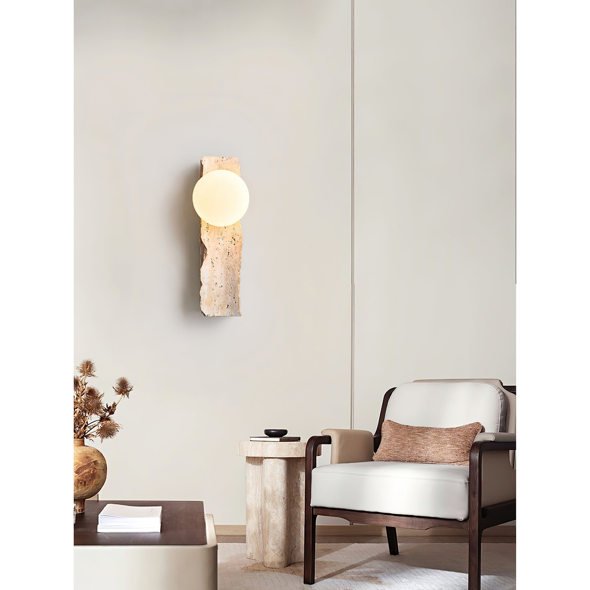 Aureum Modern Minimalist Glass Travertine Wall Lamp