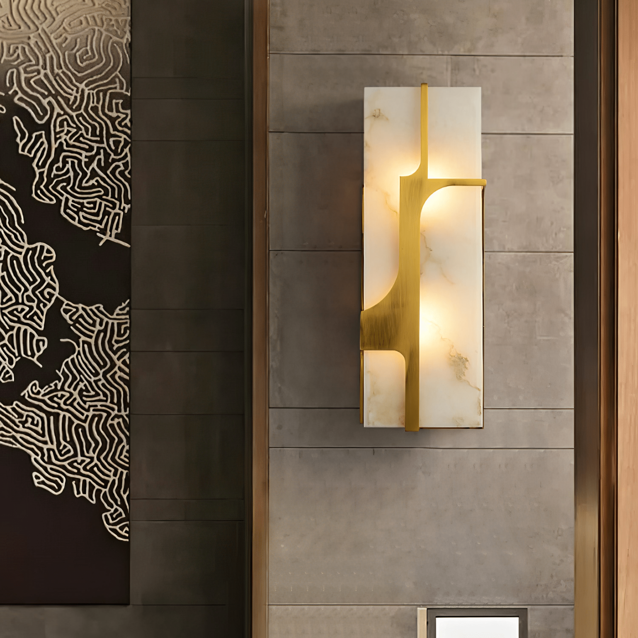 Ocarionis Geometric Alabaster Wall Light-Neutral Decor