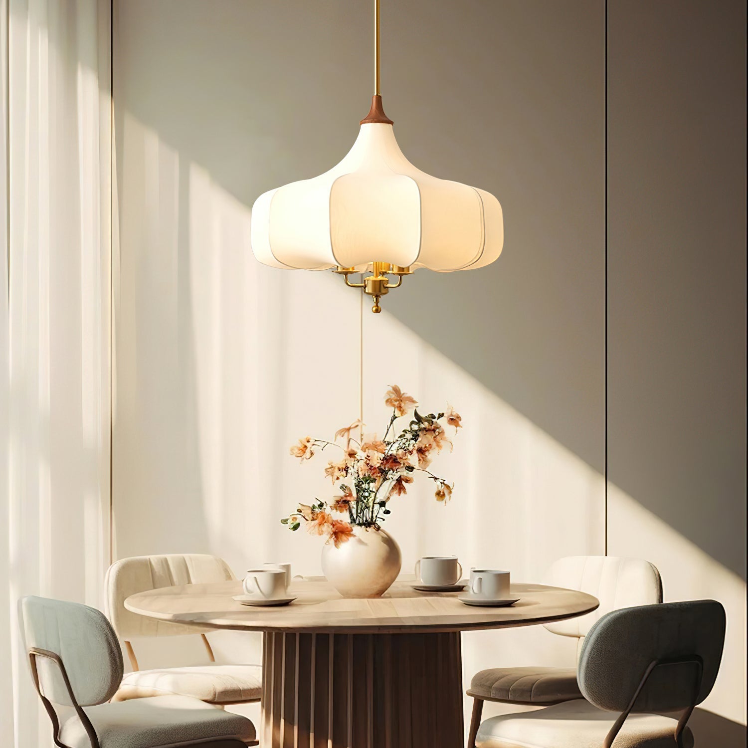 Jorath Fabric & Wood Pendant Light-Neutral Decor