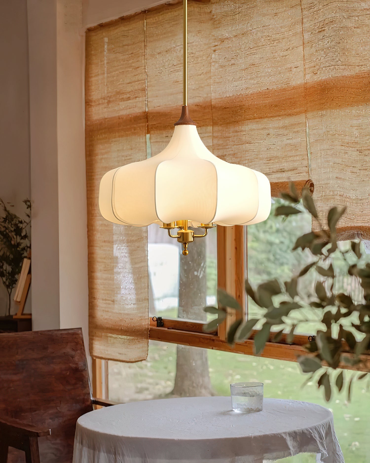 Jorath Fabric & Wood Pendant Light-Neutral Decor