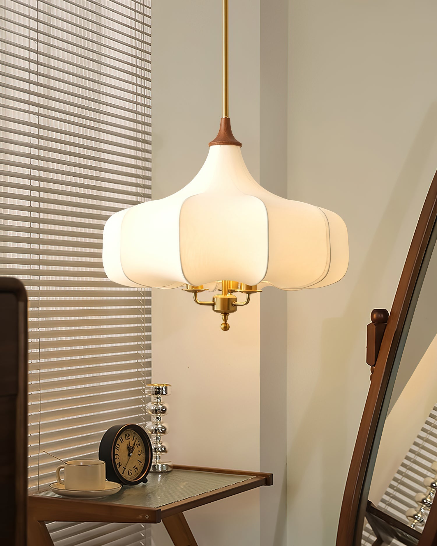 Jorath Fabric & Wood Pendant Light-Neutral Decor