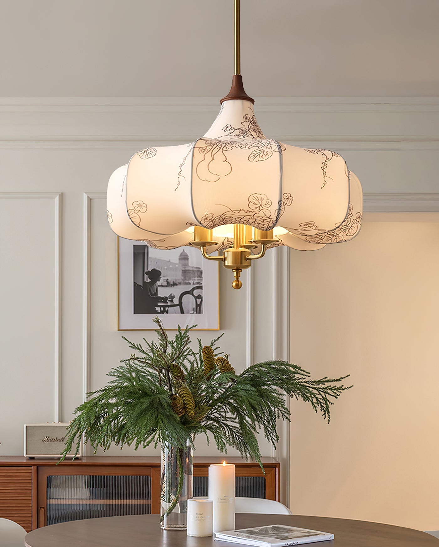 Jorath Fabric & Wood Pendant Light-Neutral Decor