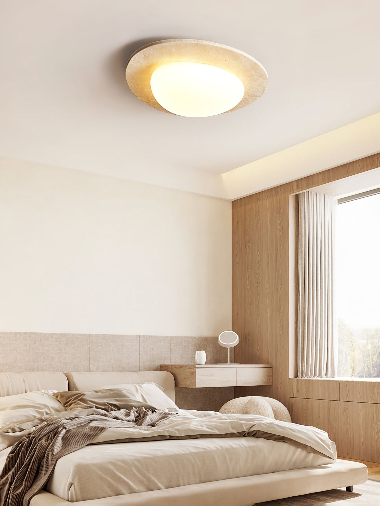 Orlaeisra Circular Travertine Ceiling Light-Neutral Decor