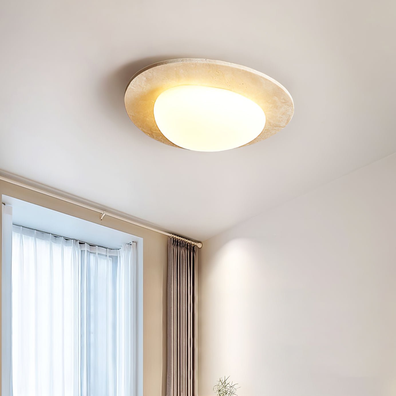 Orlaeisra Circular Travertine Ceiling Light-Neutral Decor