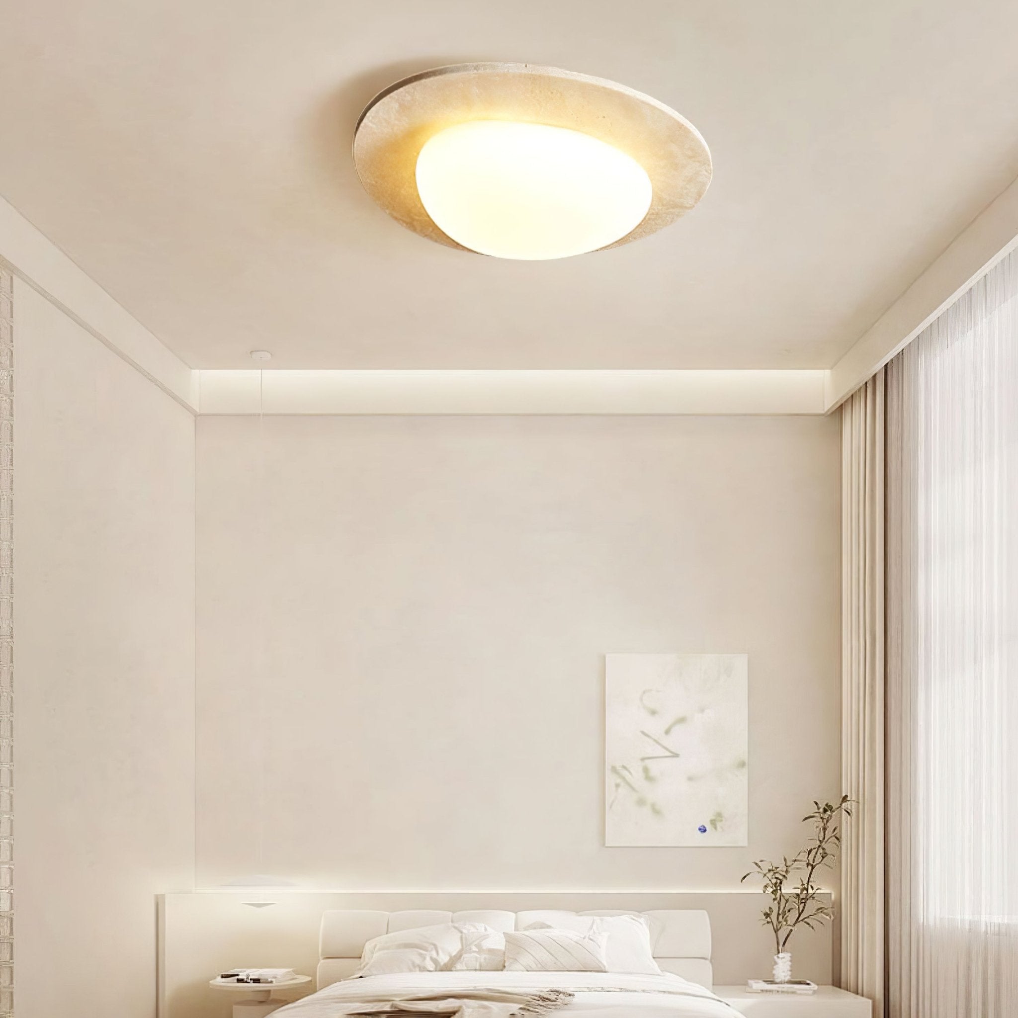 Orlaeisra Circular Travertine Ceiling Light-Neutral Decor