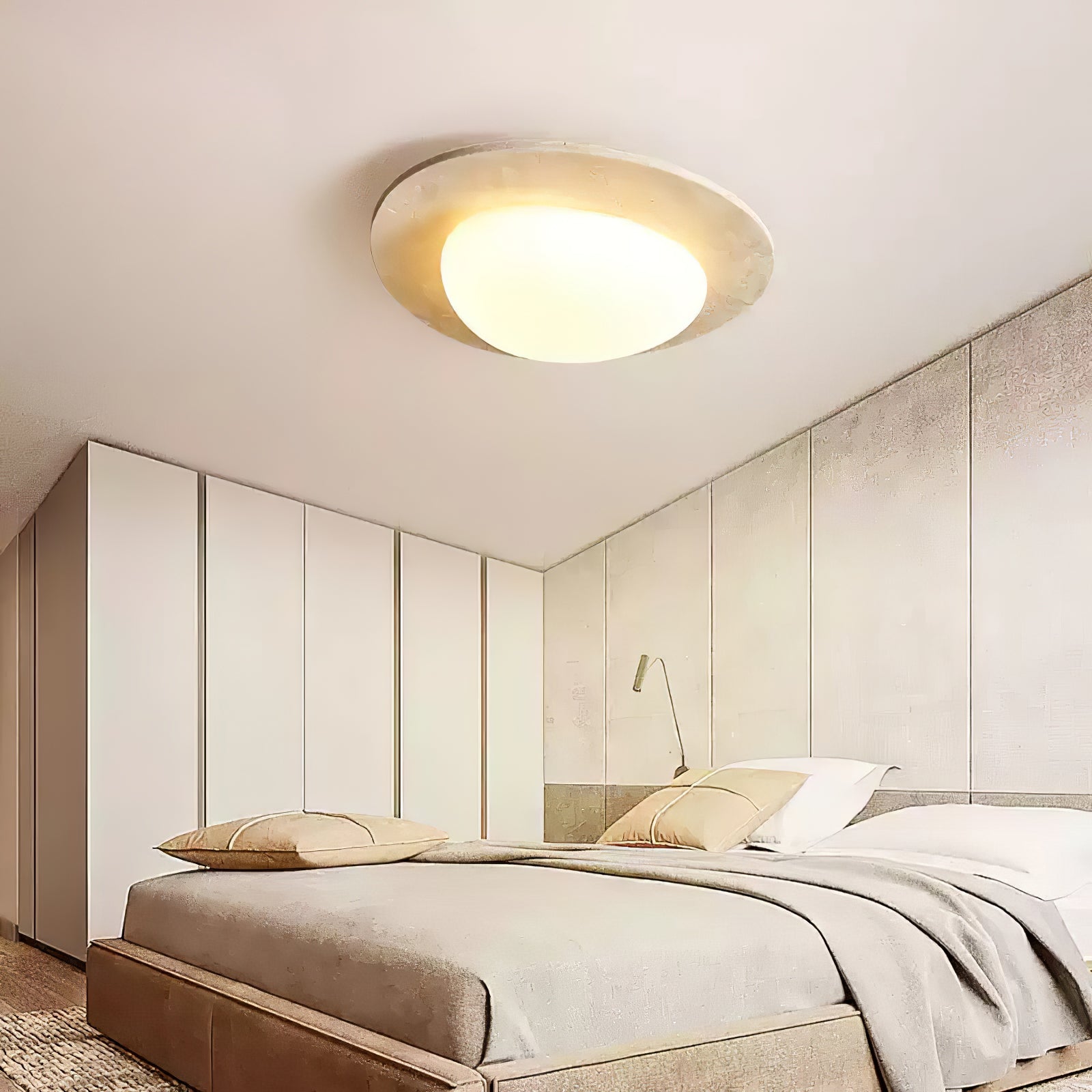 Orlaeisra Circular Travertine Ceiling Light-Neutral Decor