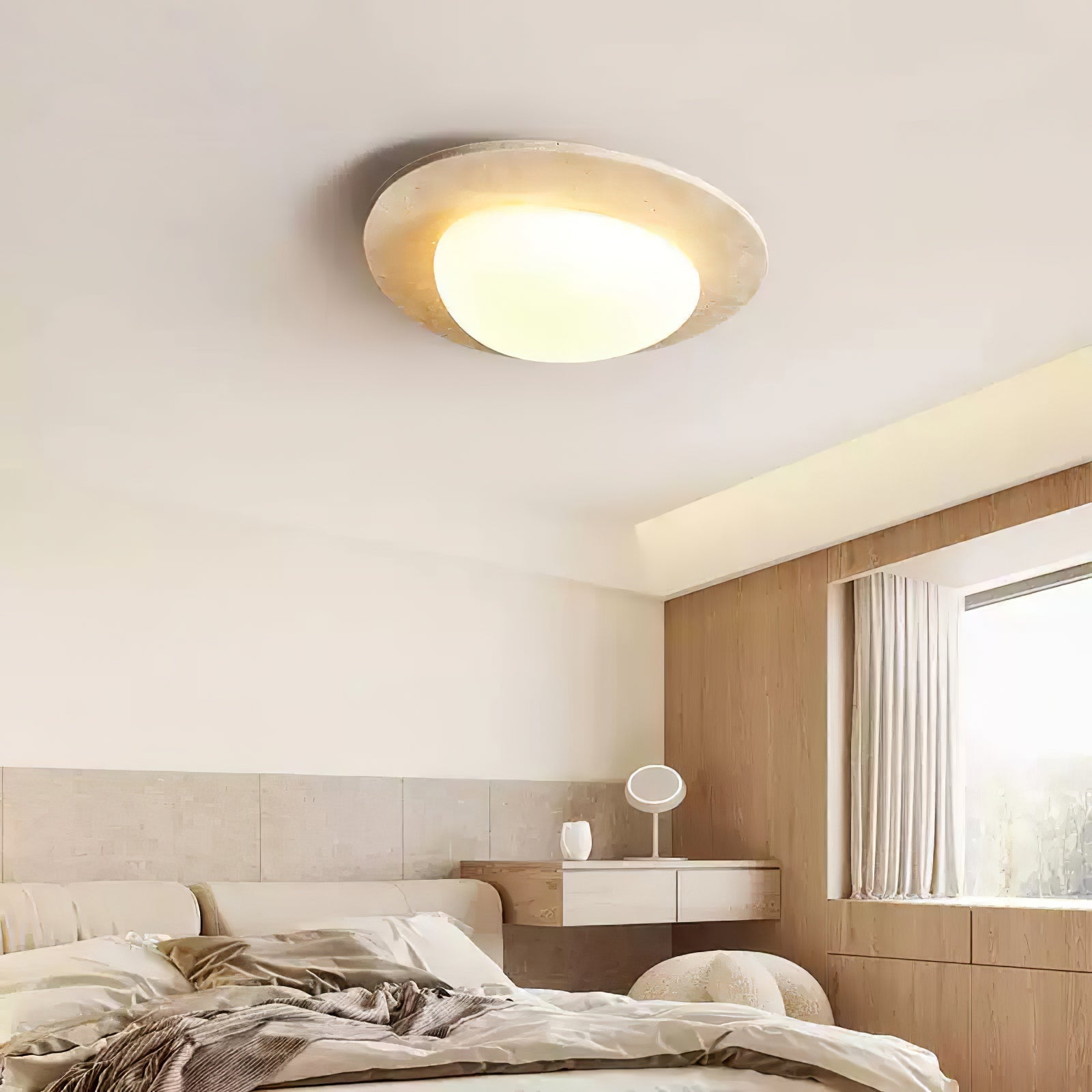 Orlaeisra Circular Travertine Ceiling Light-Neutral Decor