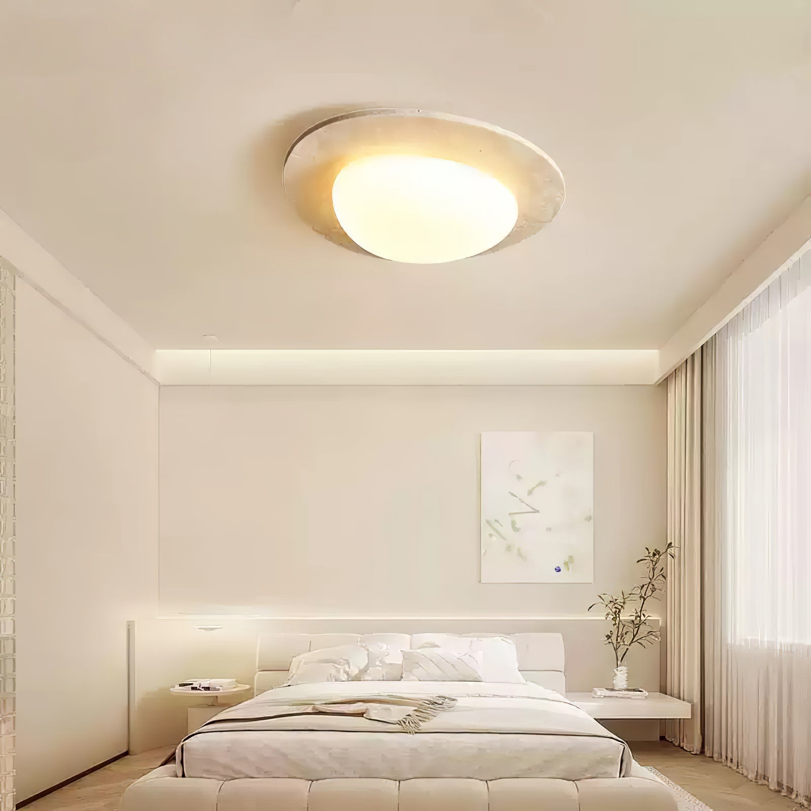 Orlaeisra Circular Travertine Ceiling Light-Neutral Decor