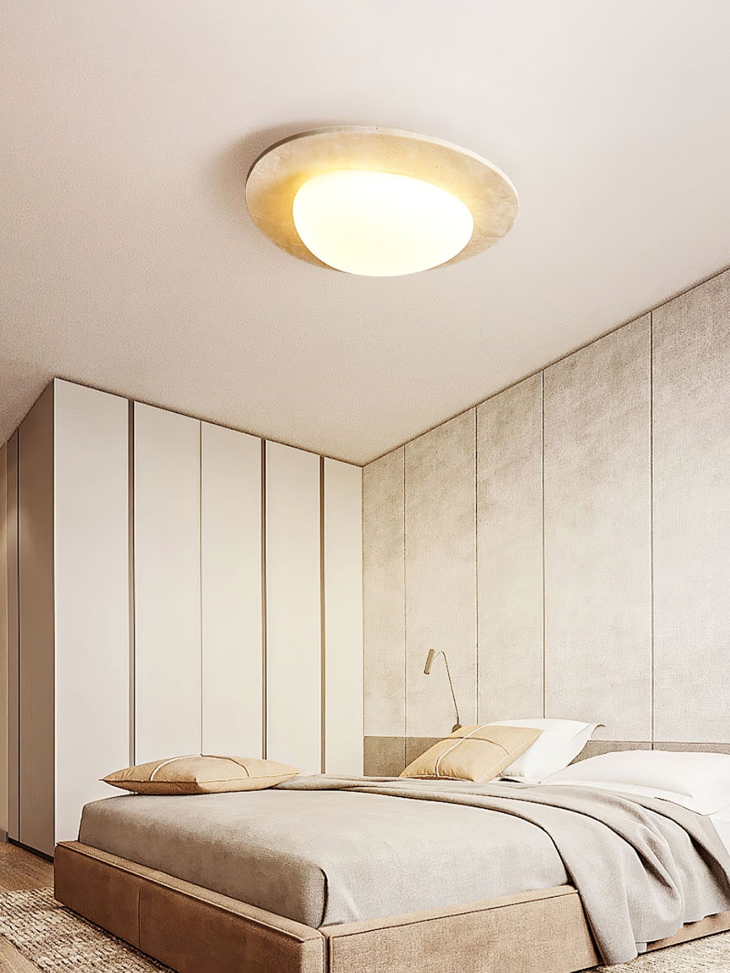 Orlaeisra Circular Travertine Ceiling Light-Neutral Decor