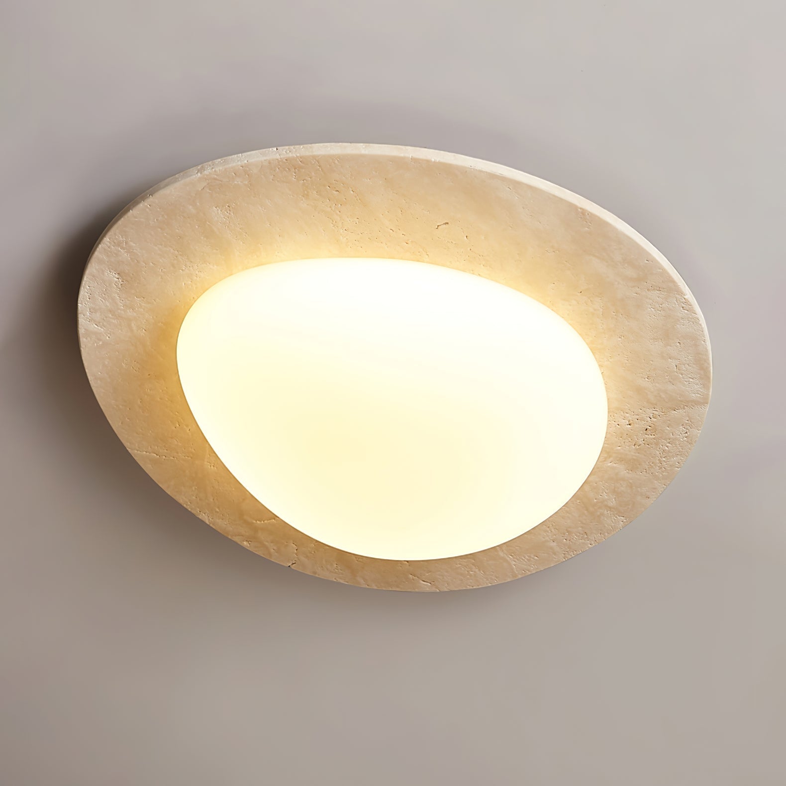 Orlaeisra Circular Travertine Ceiling Light-Neutral Decor
