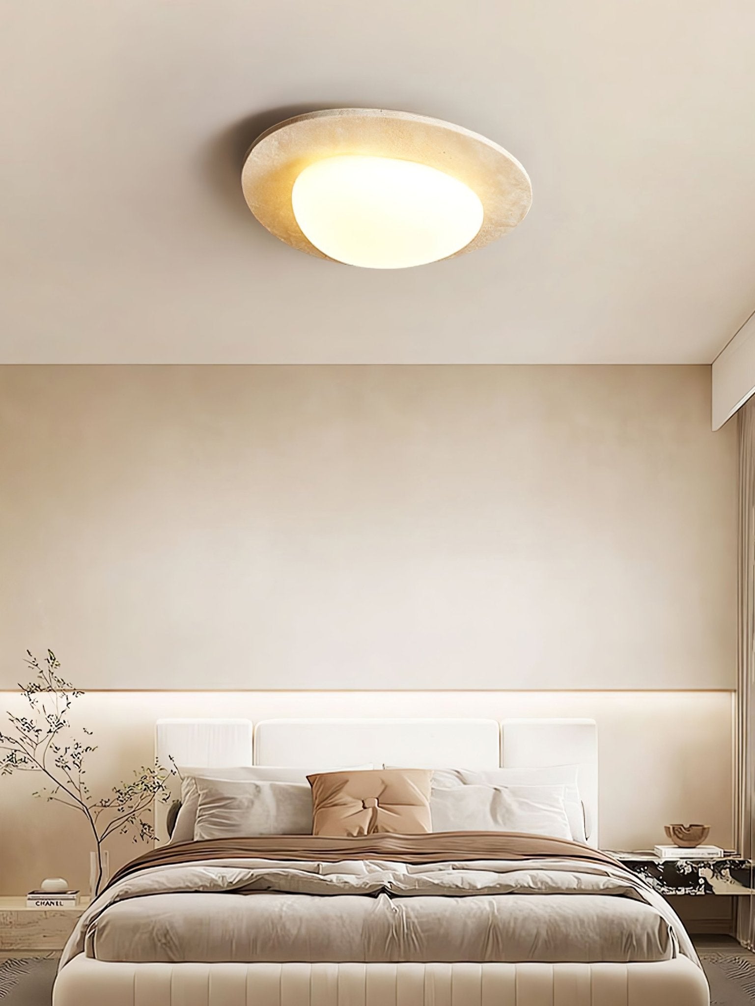 Orlaeisra Circular Travertine Ceiling Light-Neutral Decor
