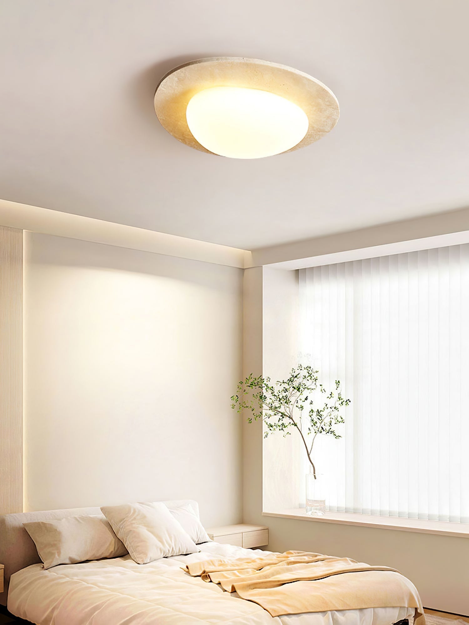 Orlaeisra Circular Travertine Ceiling Light-Neutral Decor