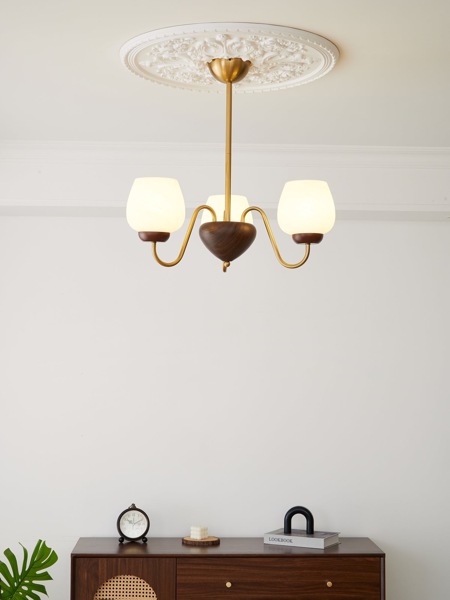 Sytheiel Premium Elegance Wood Glass Chandelier-Neutral Decor