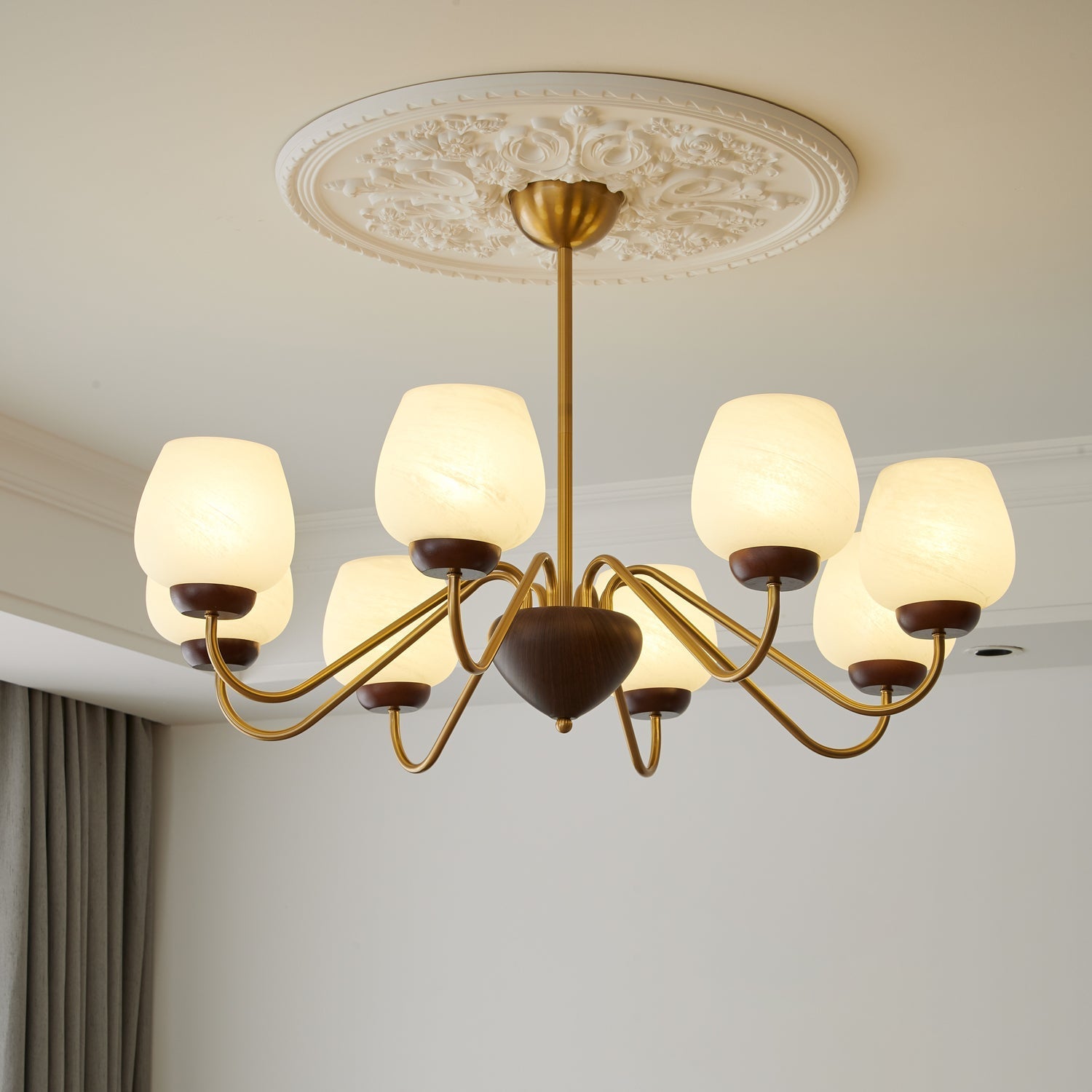 Sytheiel Premium Elegance Wood Glass Chandelier-Neutral Decor