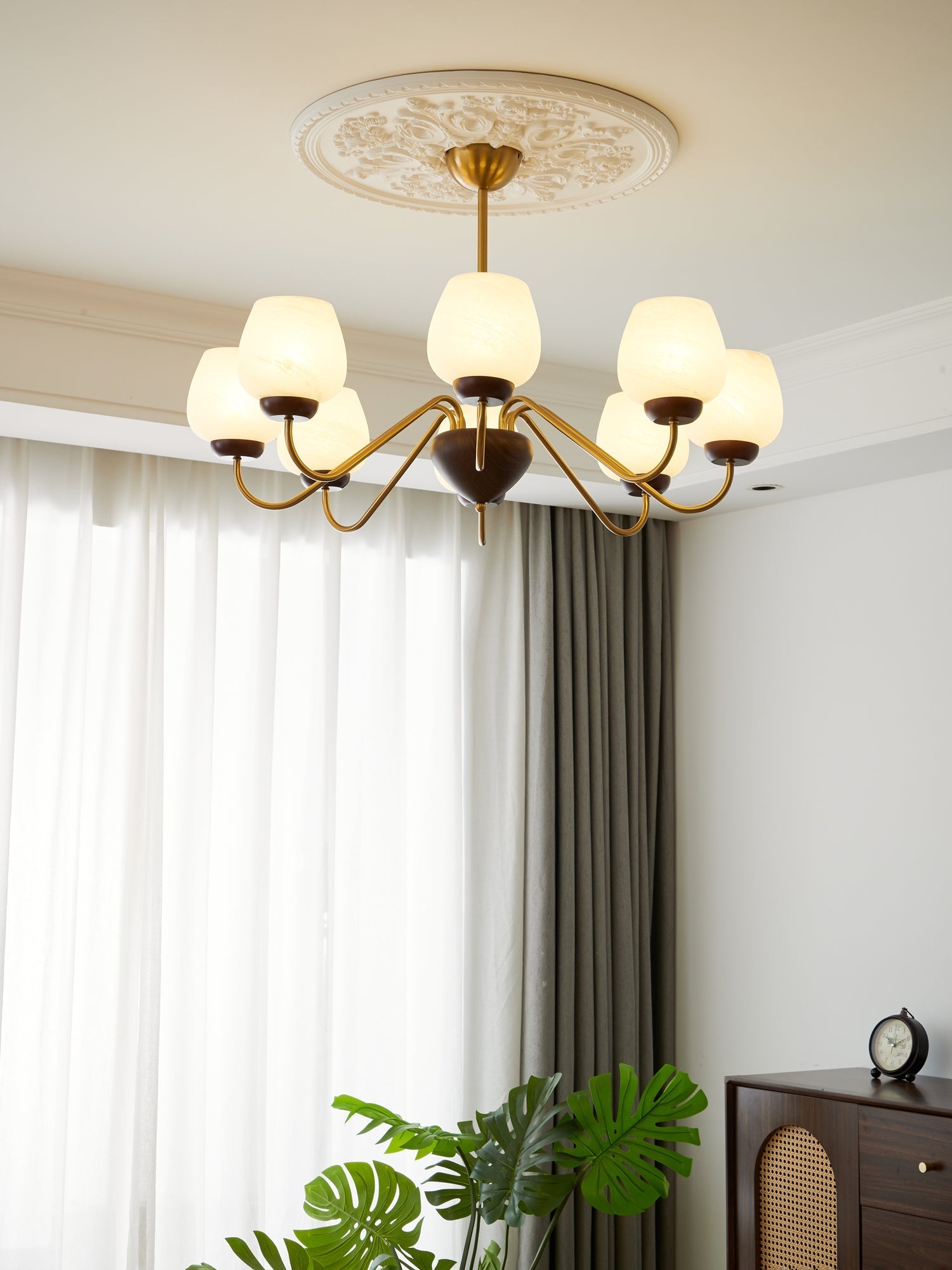 Sytheiel Premium Elegance Wood Glass Chandelier-Neutral Decor