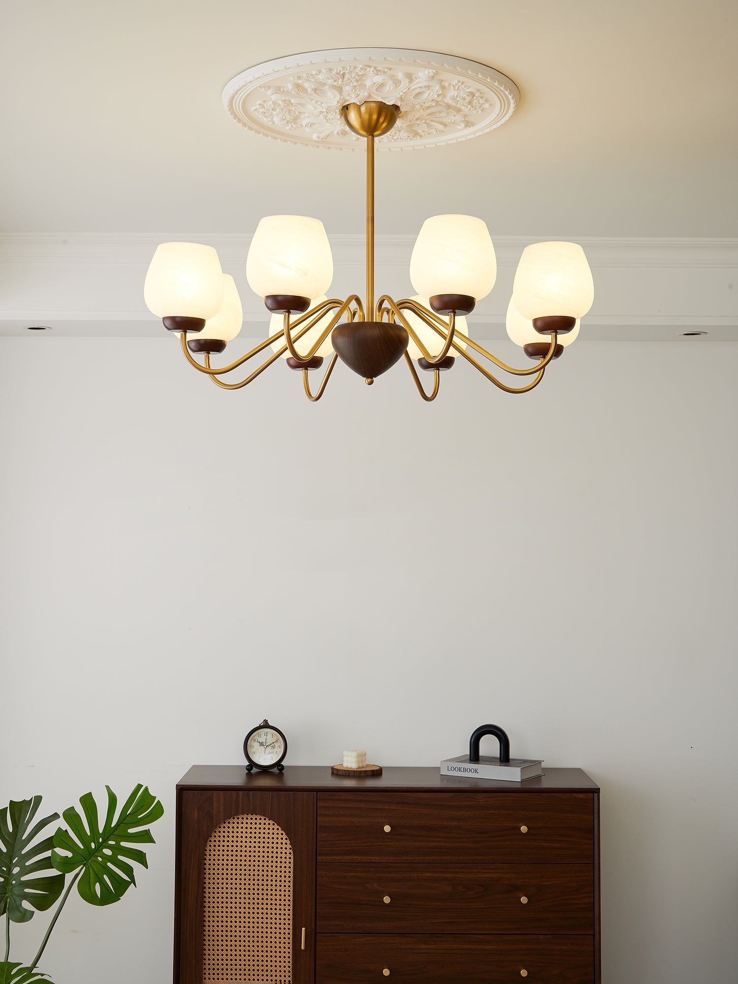 Sytheiel Premium Elegance Wood Glass Chandelier-Neutral Decor