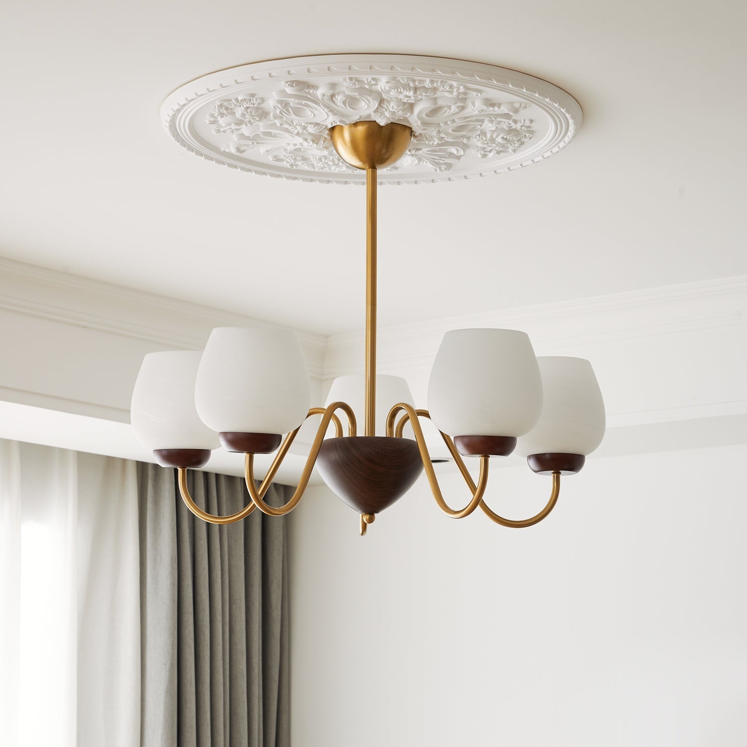 Sytheiel Premium Elegance Wood Glass Chandelier-Neutral Decor