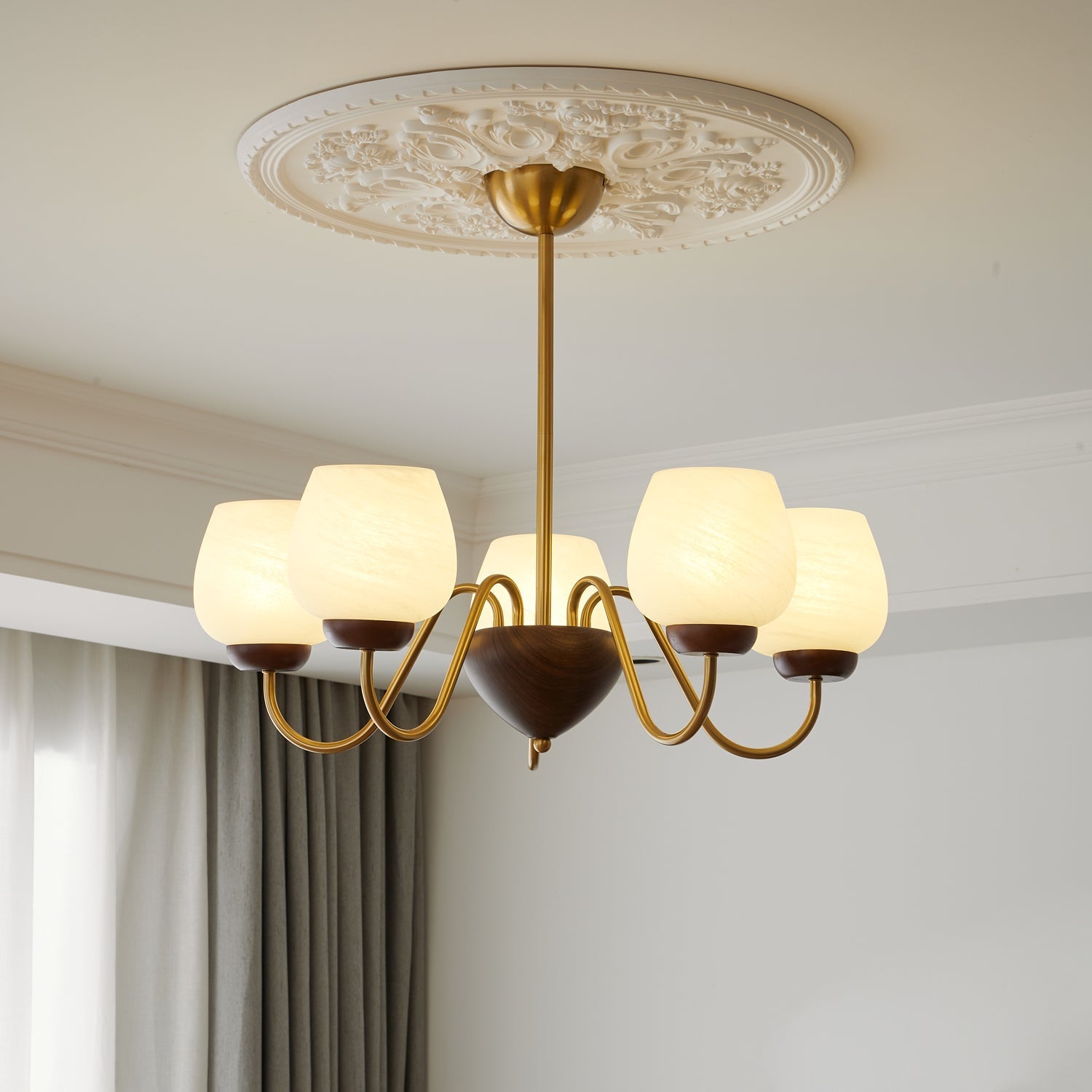 Sytheiel Premium Elegance Wood Glass Chandelier-Neutral Decor