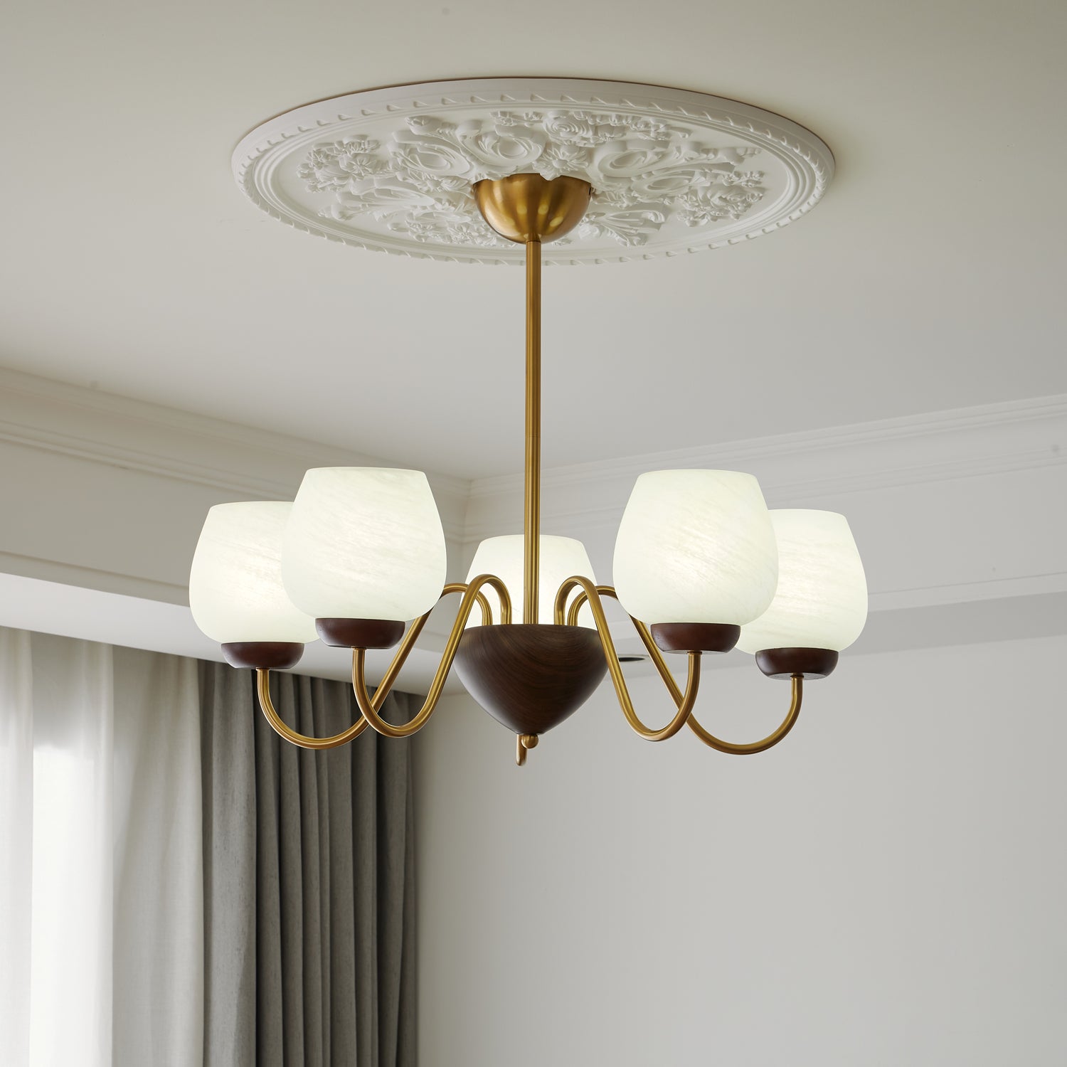 Sytheiel Premium Elegance Wood Glass Chandelier-Neutral Decor