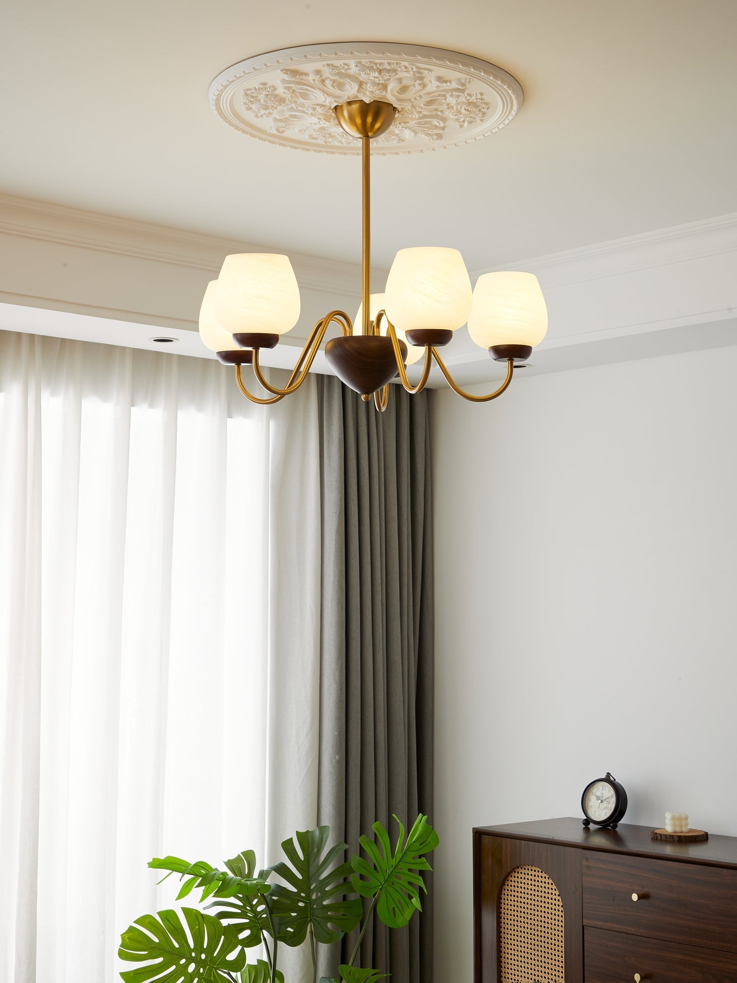 Sytheiel Premium Elegance Wood Glass Chandelier-Neutral Decor