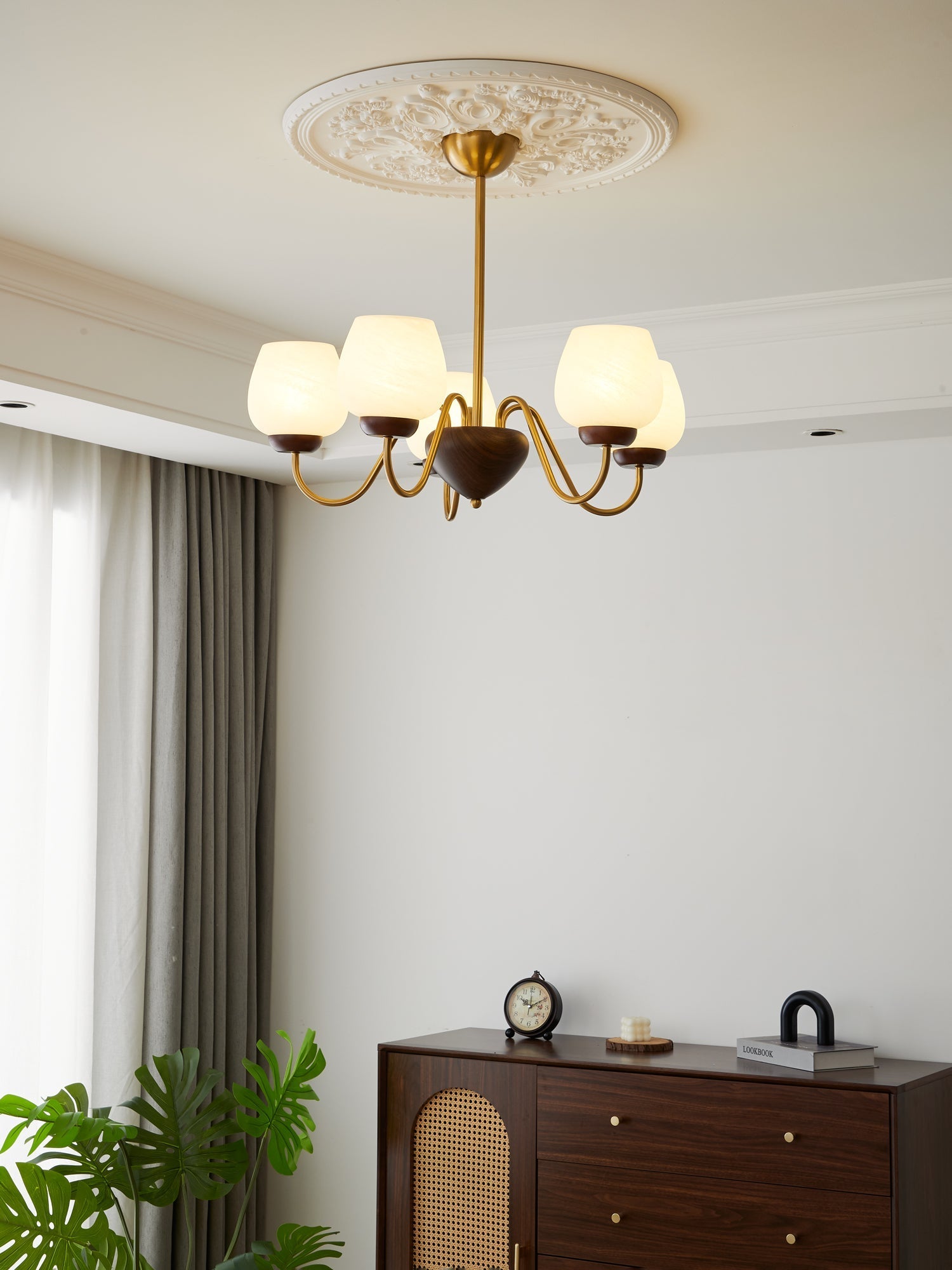 Sytheiel Premium Elegance Wood Glass Chandelier-Neutral Decor