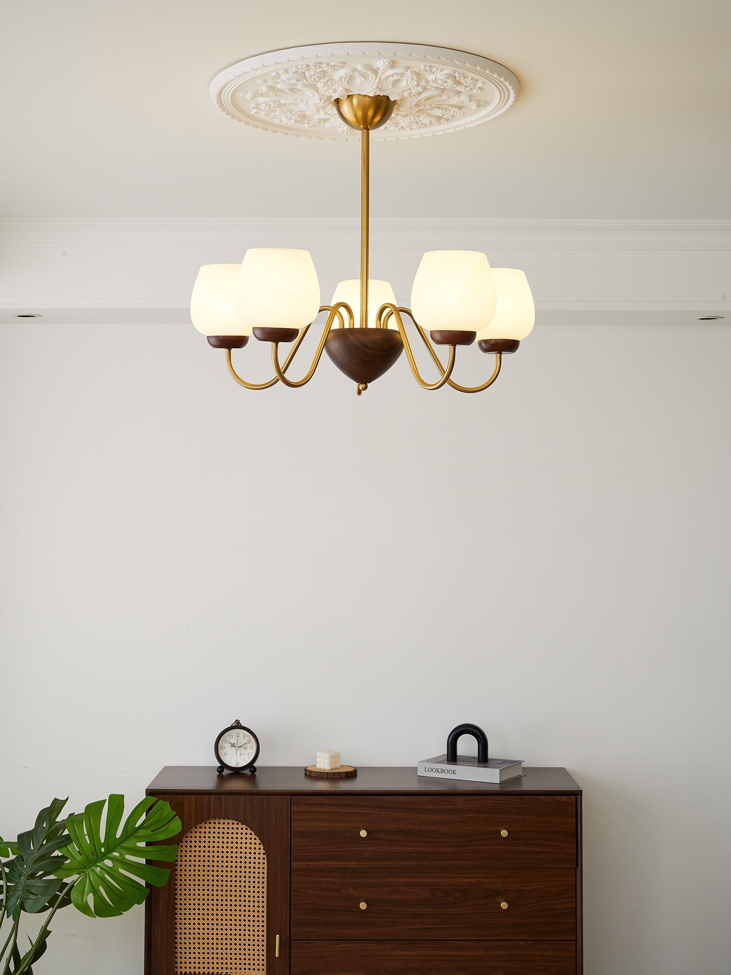 Sytheiel Premium Elegance Wood Glass Chandelier-Neutral Decor
