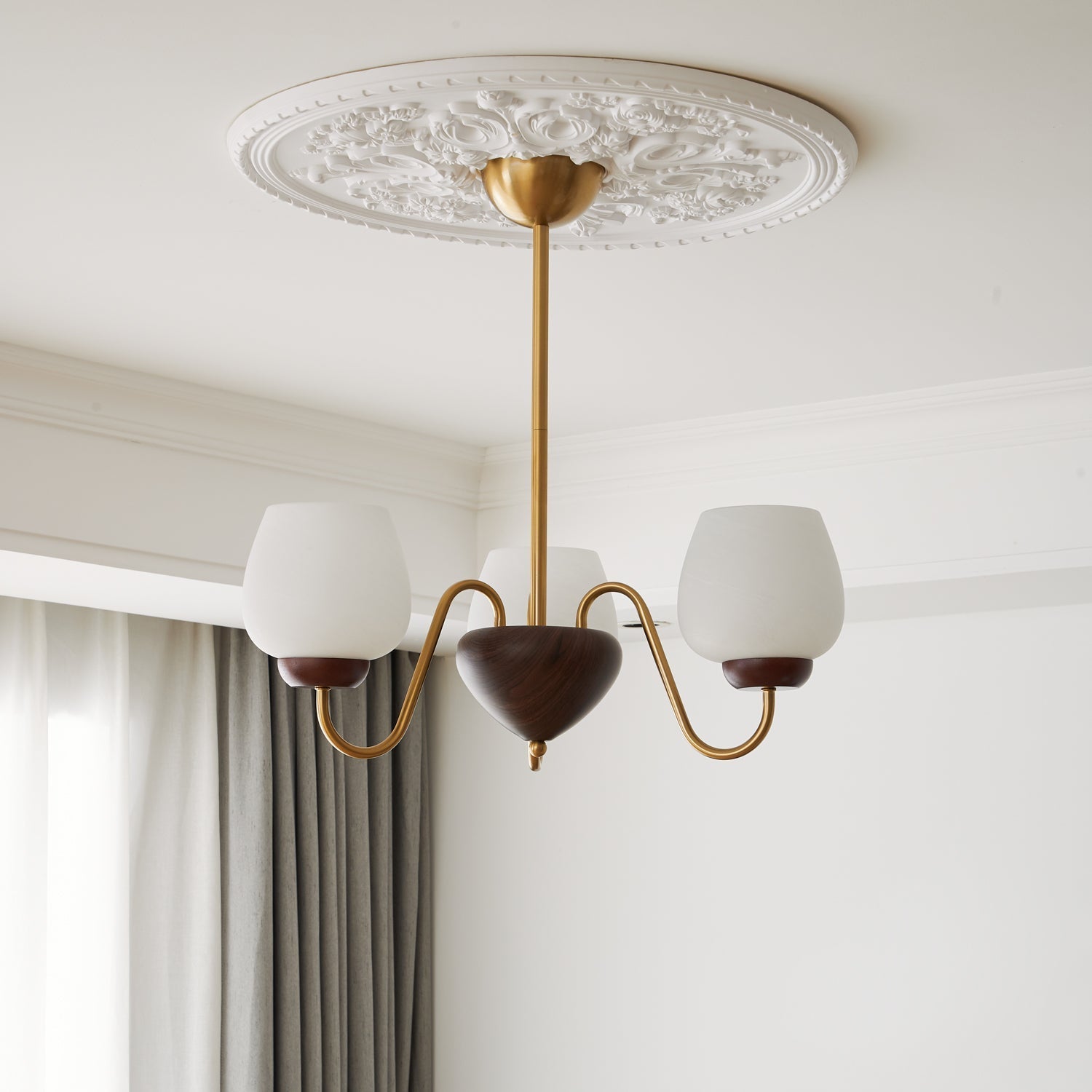 Sytheiel Premium Elegance Wood Glass Chandelier-Neutral Decor