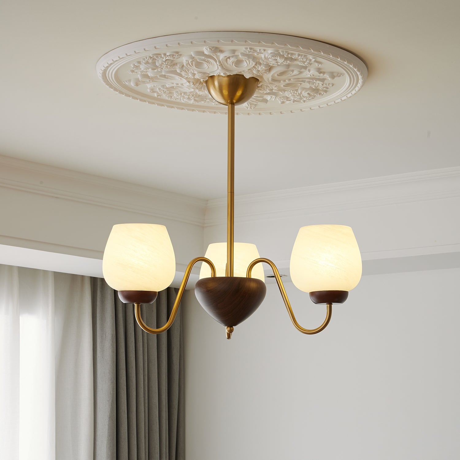 Sytheiel Premium Elegance Wood Glass Chandelier-Neutral Decor