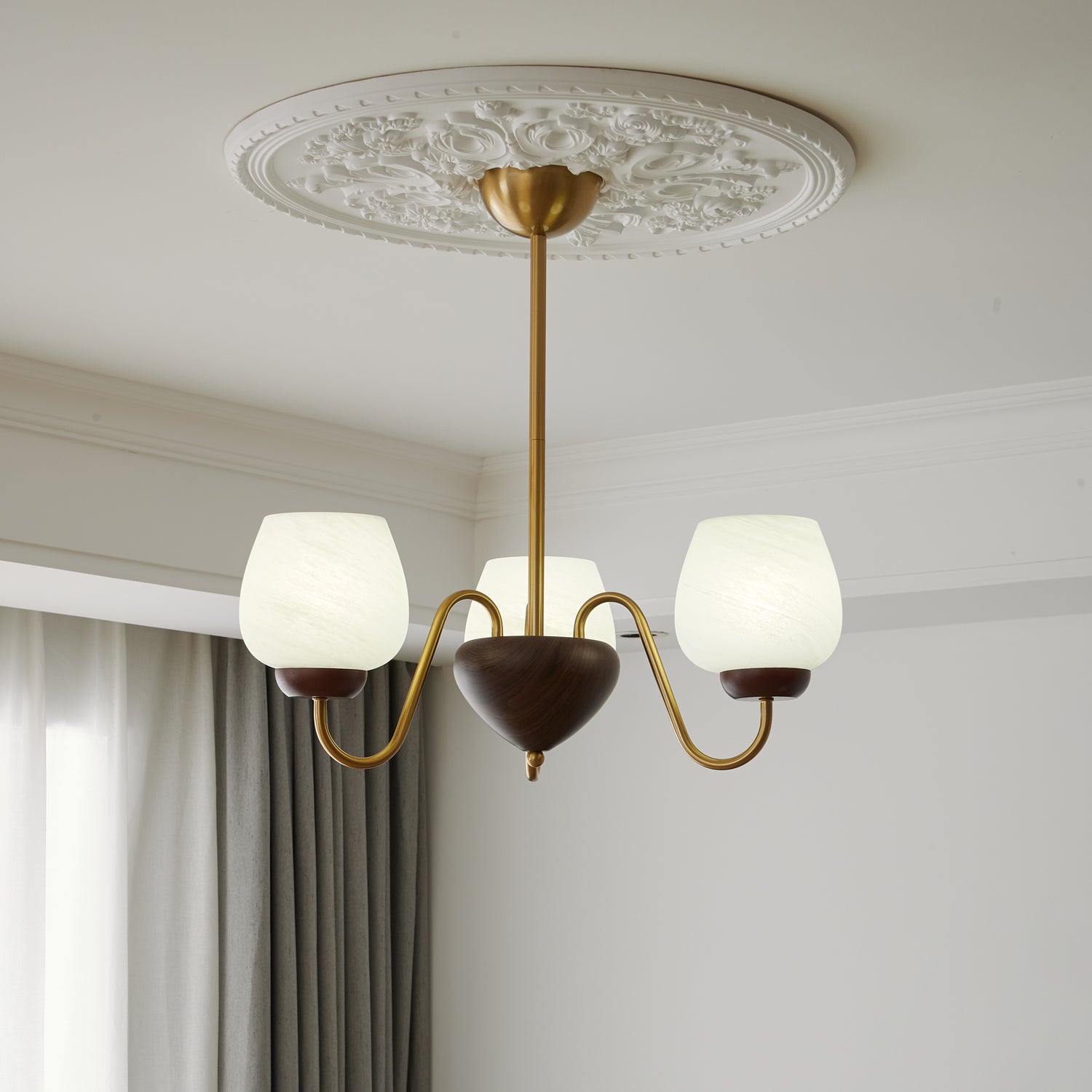 Sytheiel Premium Elegance Wood Glass Chandelier-Neutral Decor