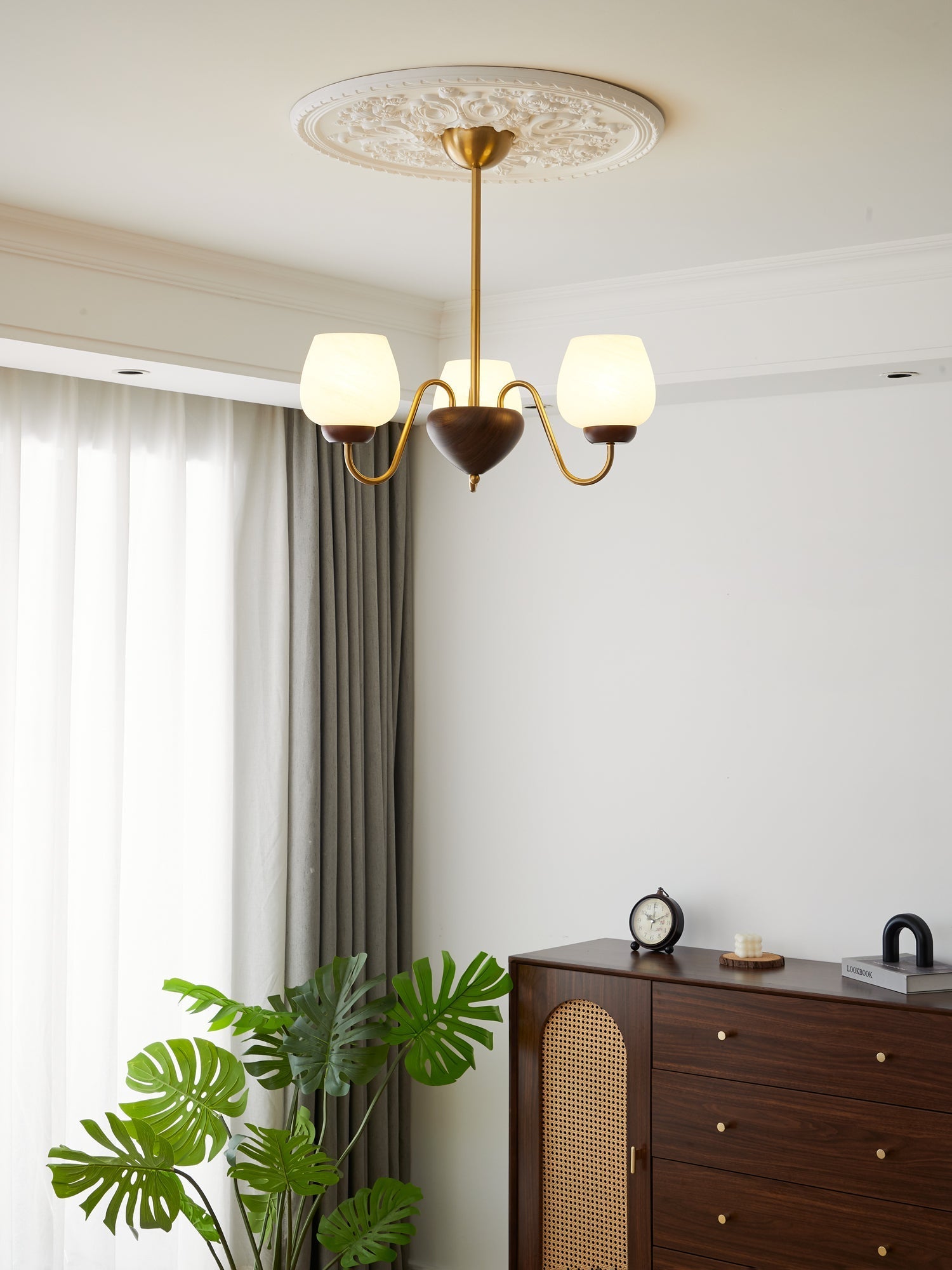 Sytheiel Premium Elegance Wood Glass Chandelier-Neutral Decor