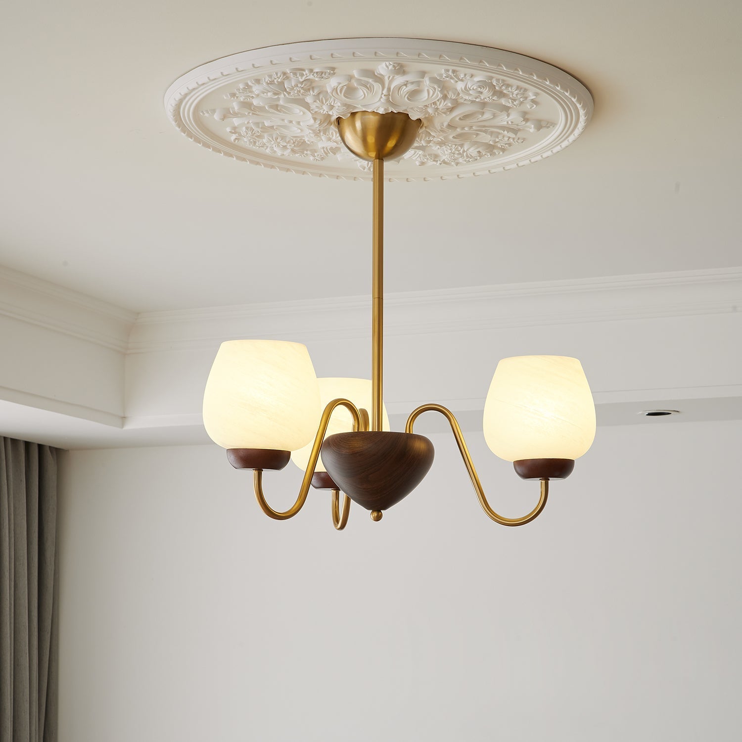 Sytheiel Premium Elegance Wood Glass Chandelier-Neutral Decor