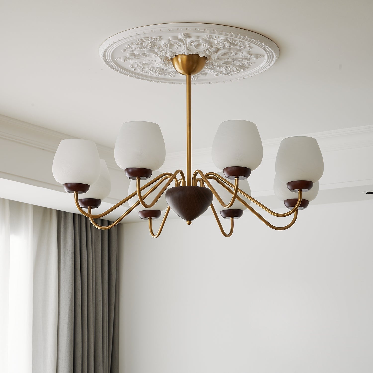 Sytheiel Premium Elegance Wood Glass Chandelier-Neutral Decor