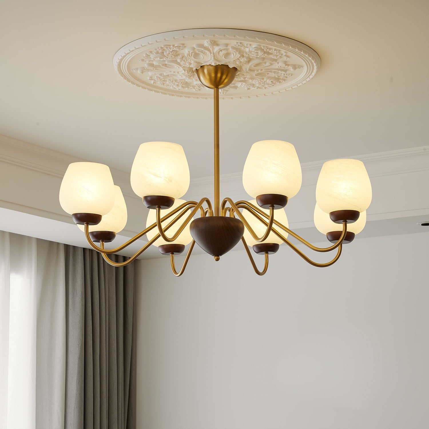 Sytheiel Premium Elegance Wood Glass Chandelier-Neutral Decor