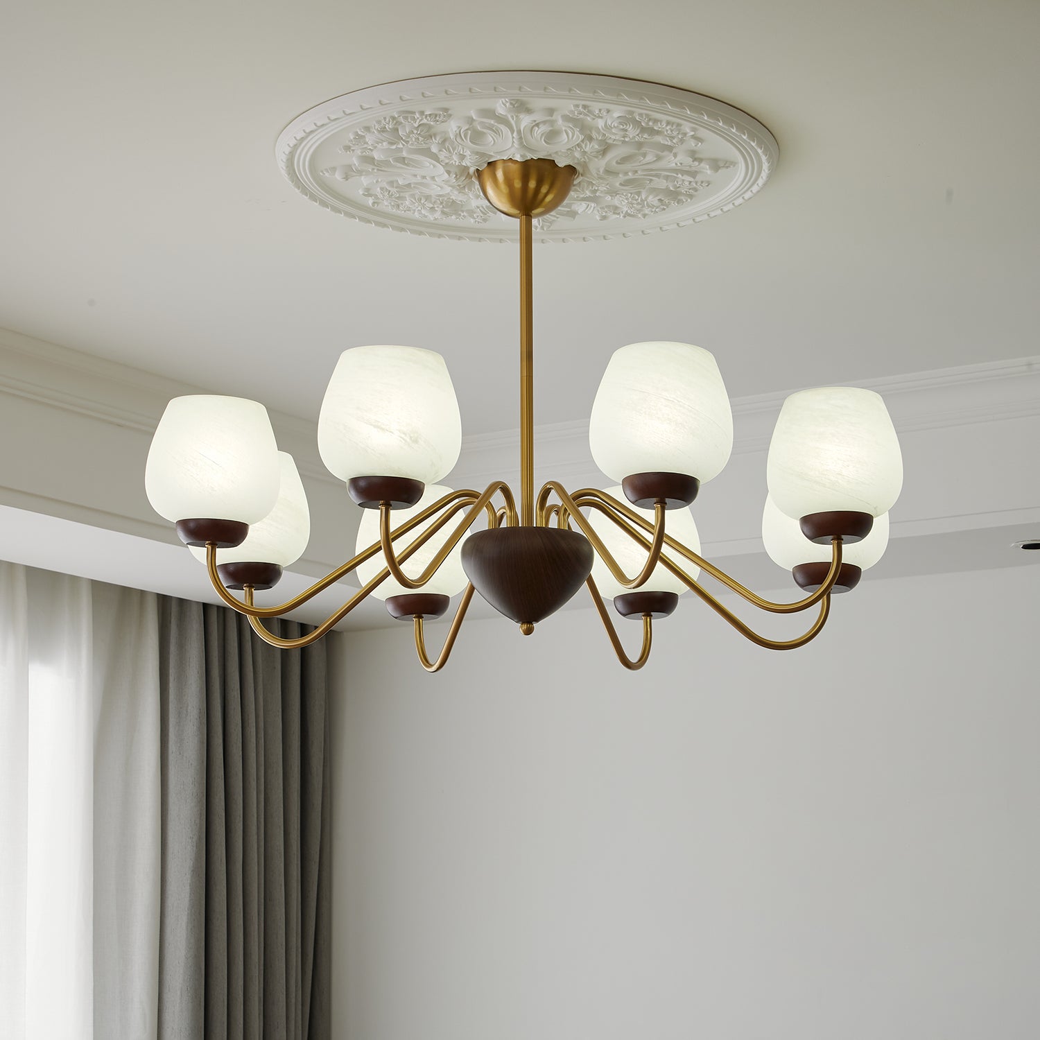 Sytheiel Premium Elegance Wood Glass Chandelier-Neutral Decor
