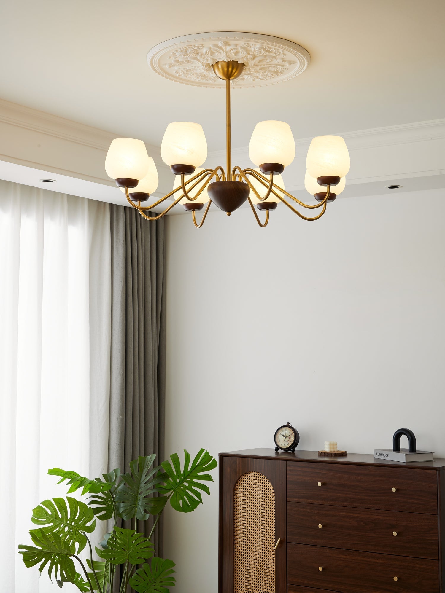 Sytheiel Premium Elegance Wood Glass Chandelier-Neutral Decor