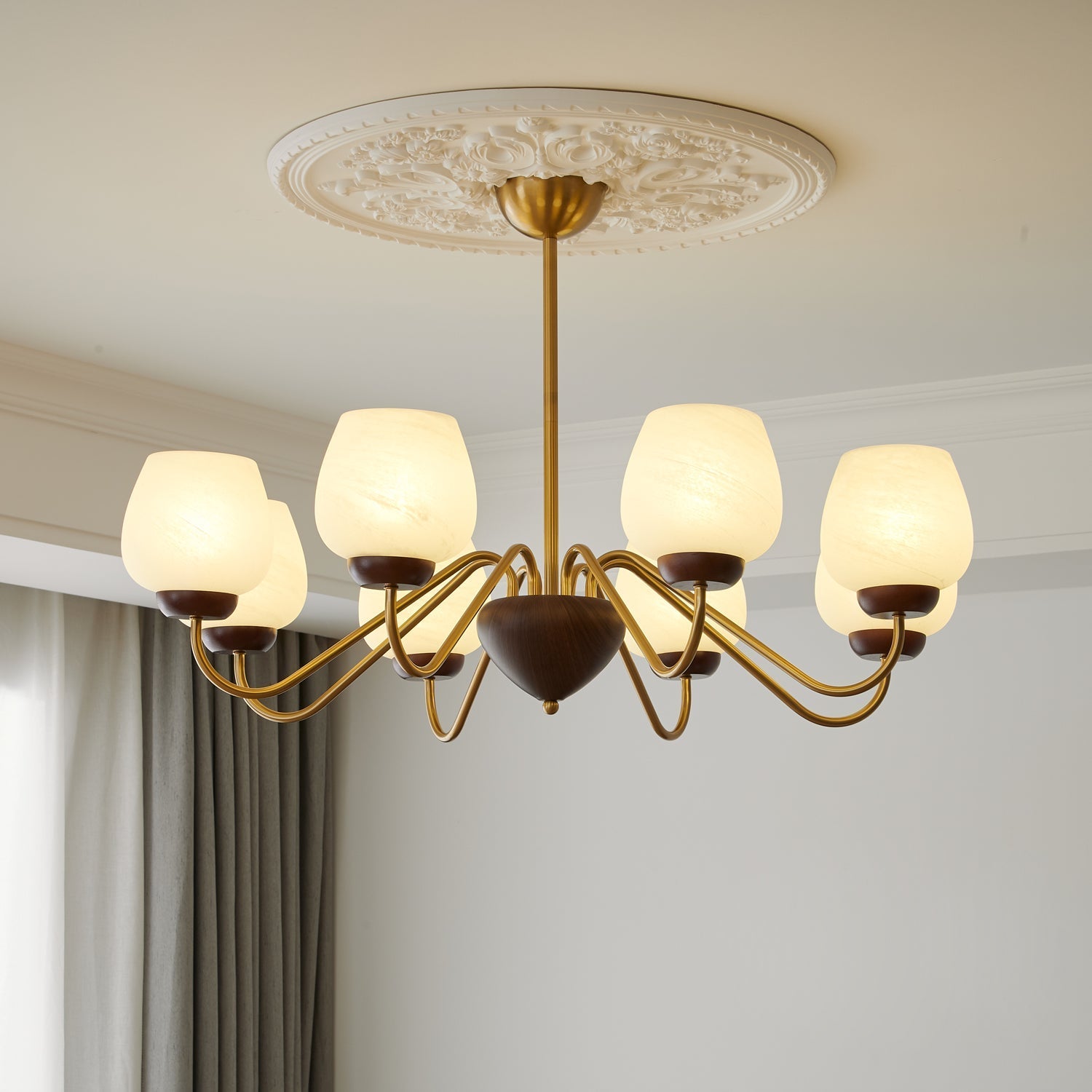 Sytheiel Premium Elegance Wood Glass Chandelier-Neutral Decor