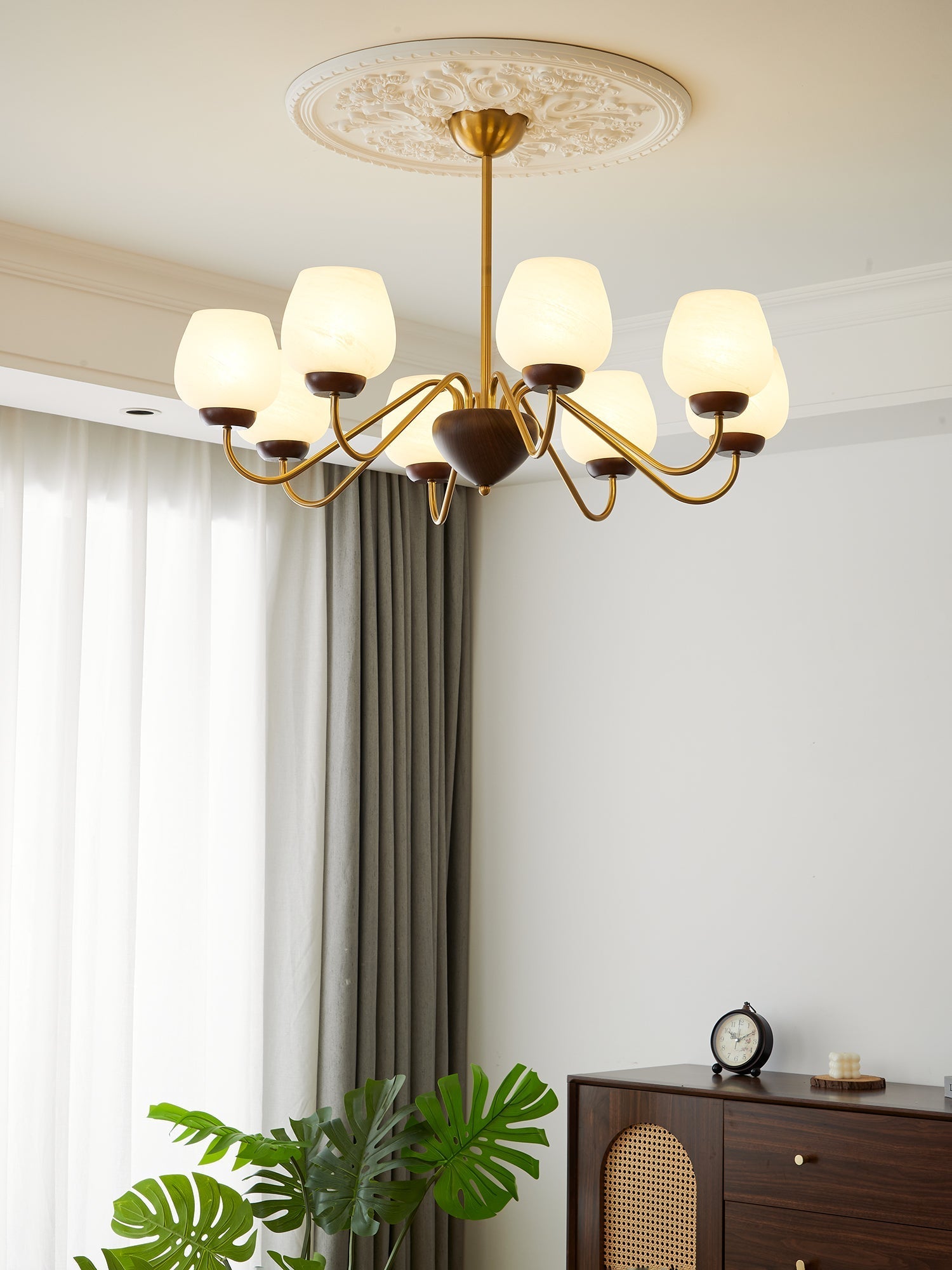 Sytheiel Premium Elegance Wood Glass Chandelier-Neutral Decor
