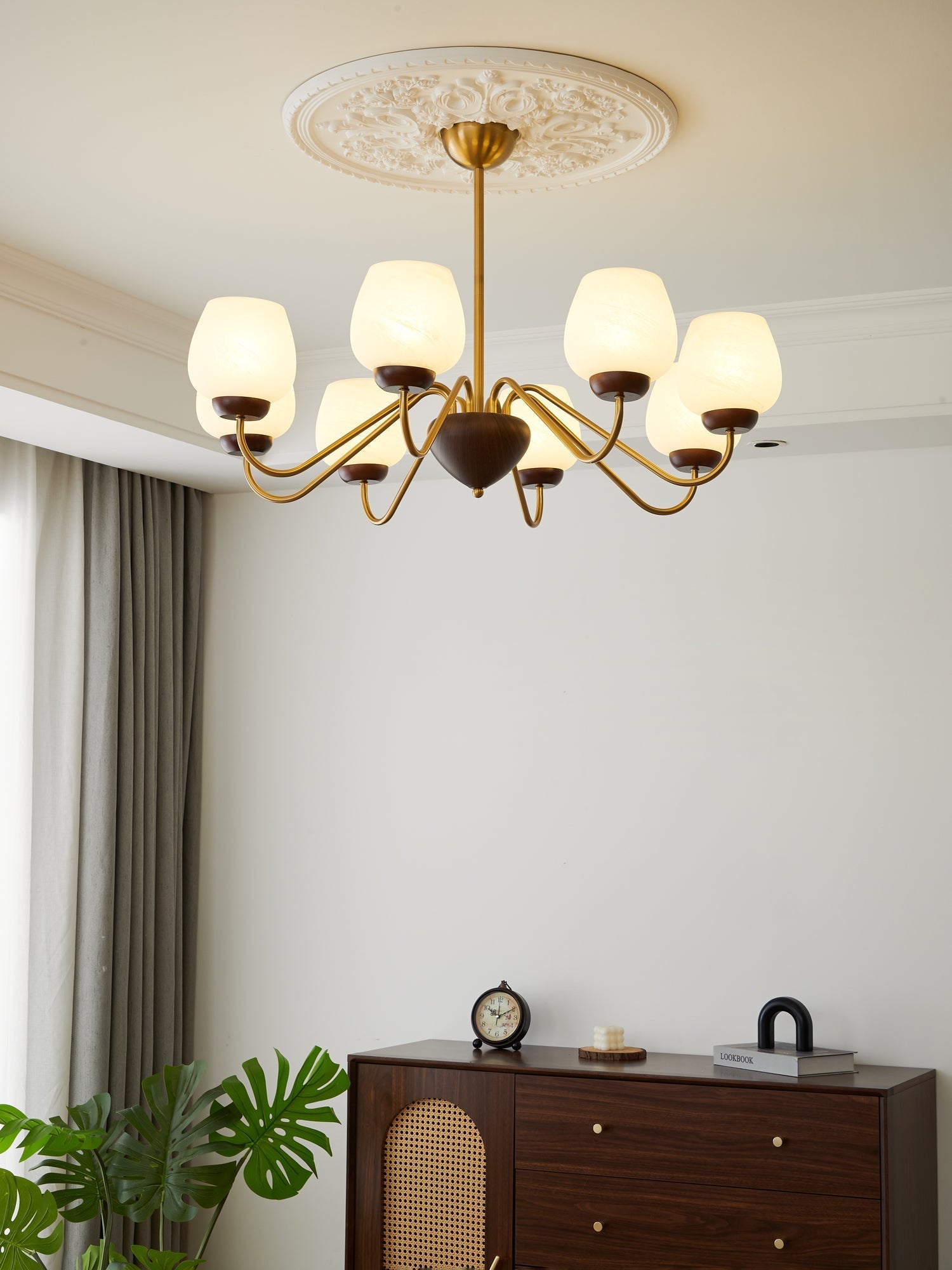 Sytheiel Premium Elegance Wood Glass Chandelier-Neutral Decor