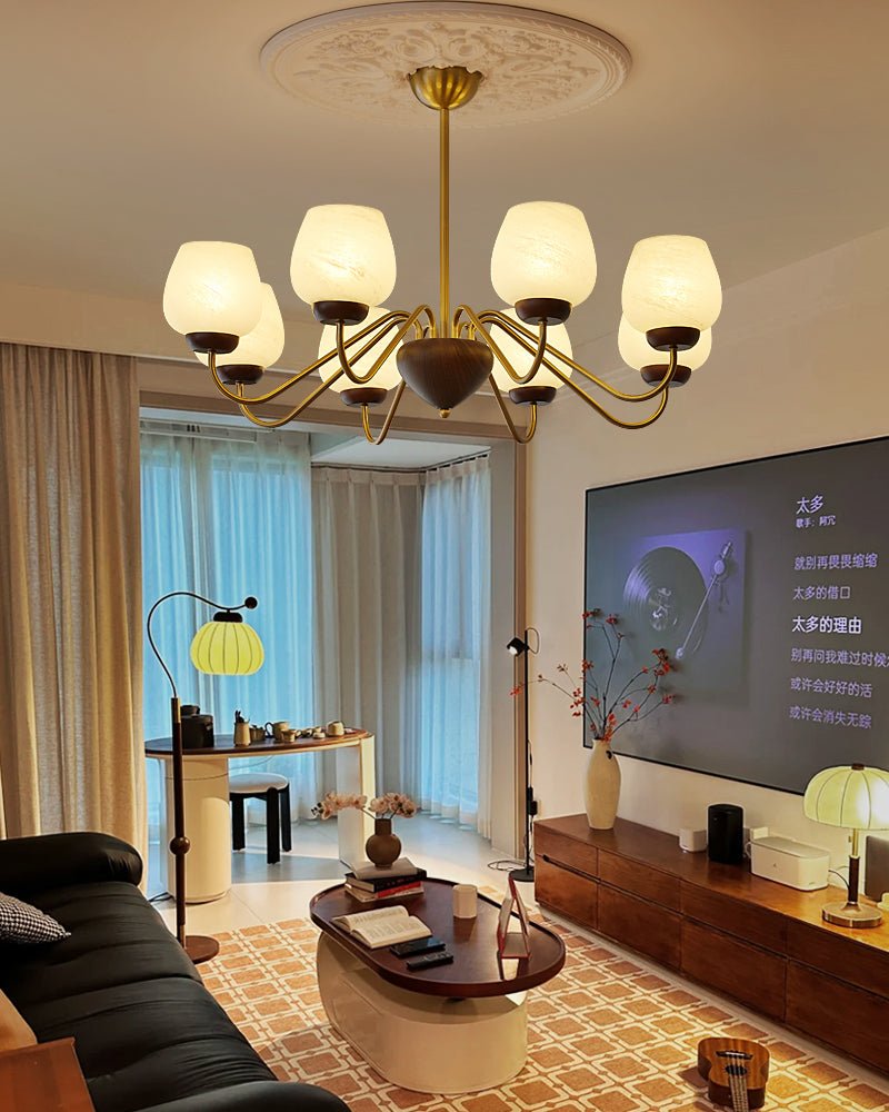 Sytheiel Premium Elegance Wood Glass Chandelier-Neutral Decor
