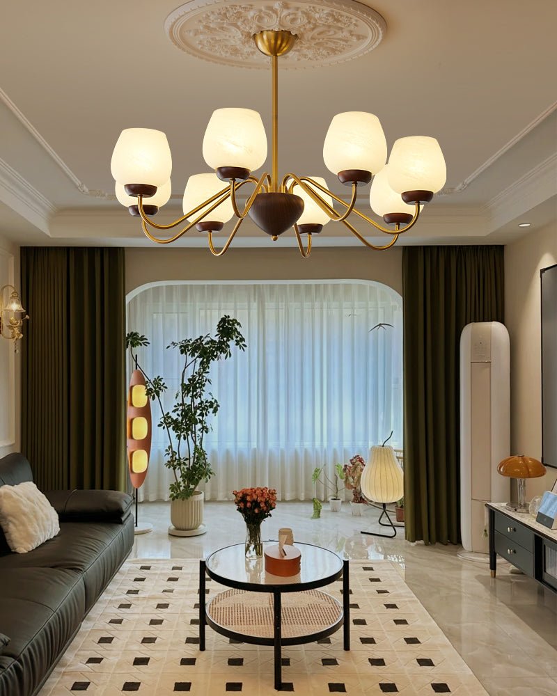 Sytheiel Premium Elegance Wood Glass Chandelier-Neutral Decor
