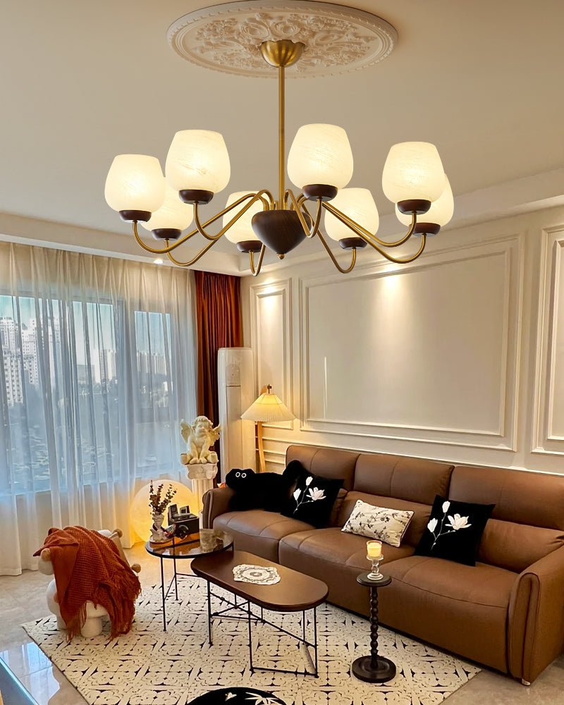 Sytheiel Premium Elegance Wood Glass Chandelier-Neutral Decor