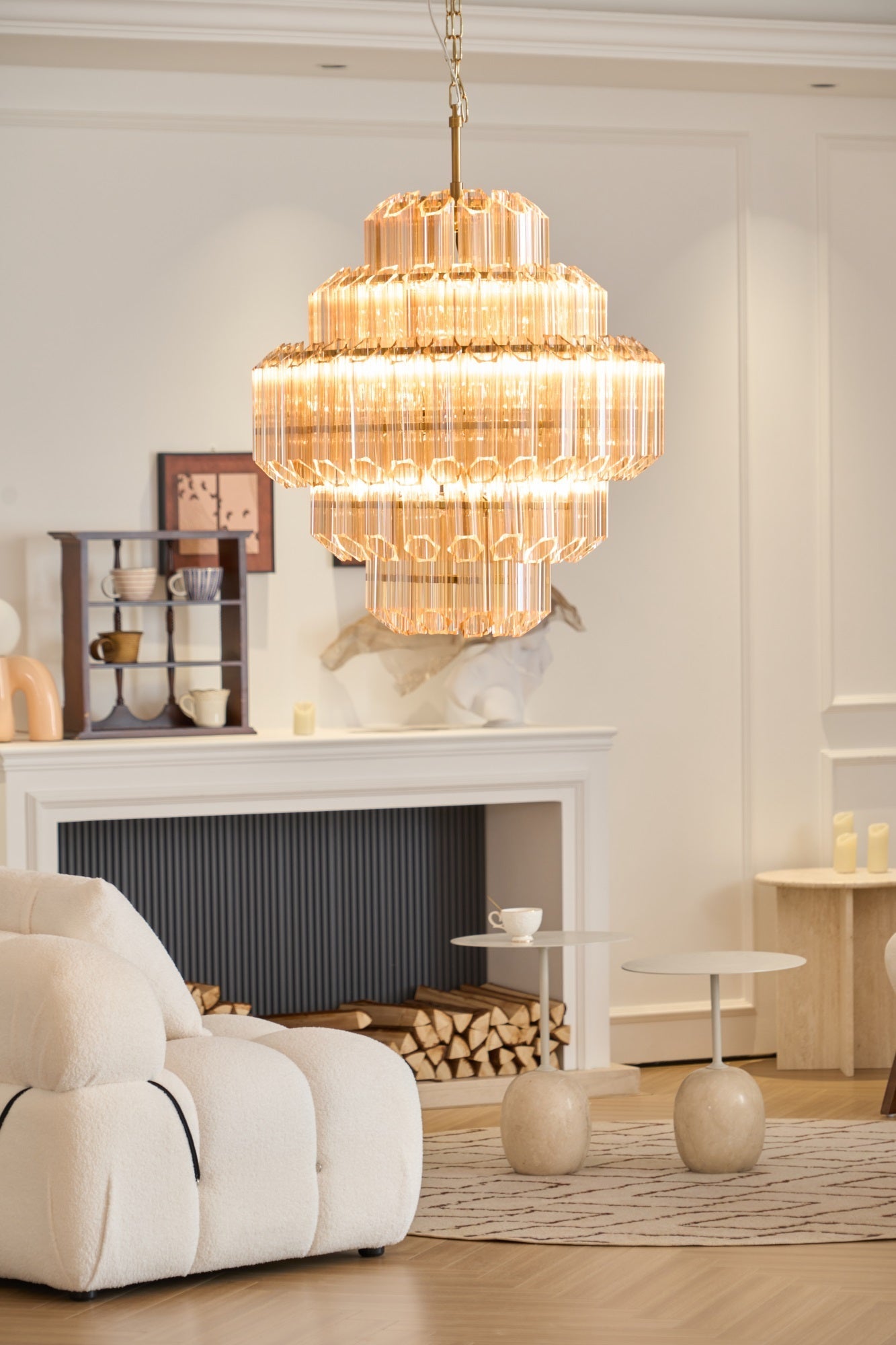 Sola Chandelier Aurum Cascade Murano Glass Prism Art-Neutral Decor