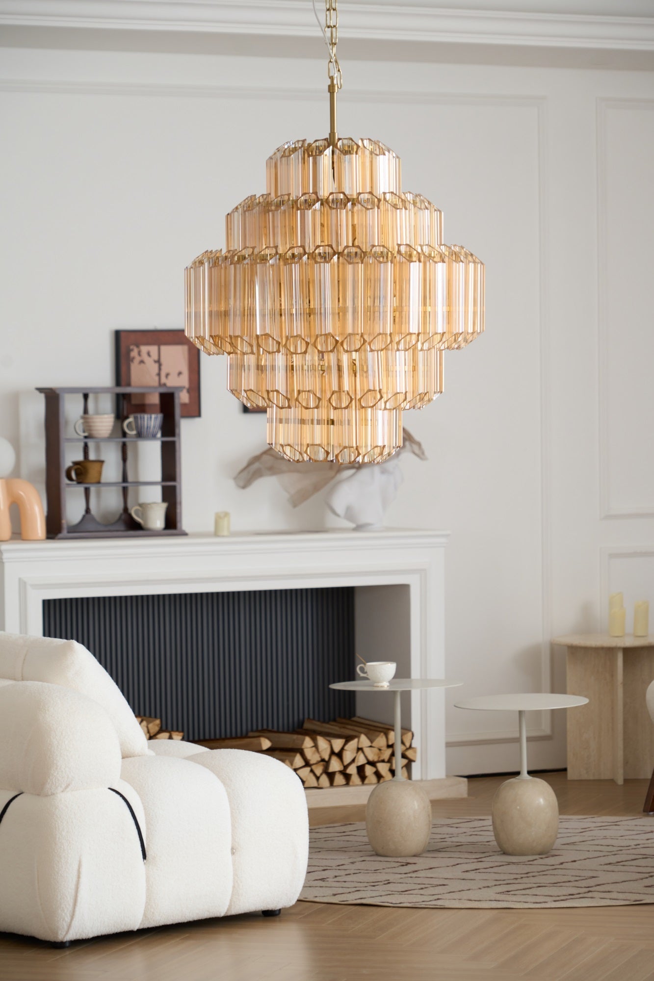 Sola Chandelier Aurum Cascade Murano Glass Prism Art-Neutral Decor