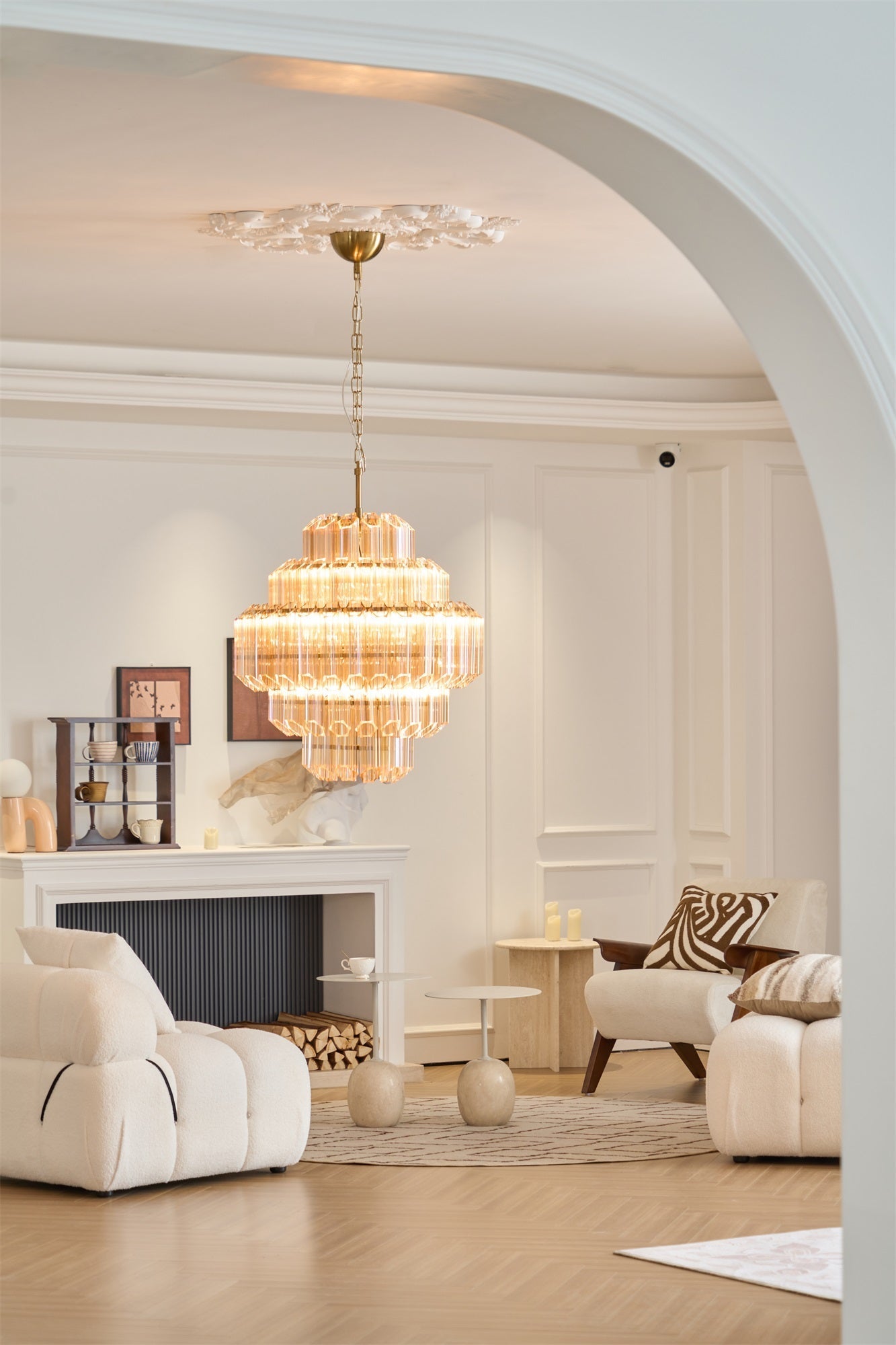 Sola Chandelier Aurum Cascade Murano Glass Prism Art-Neutral Decor