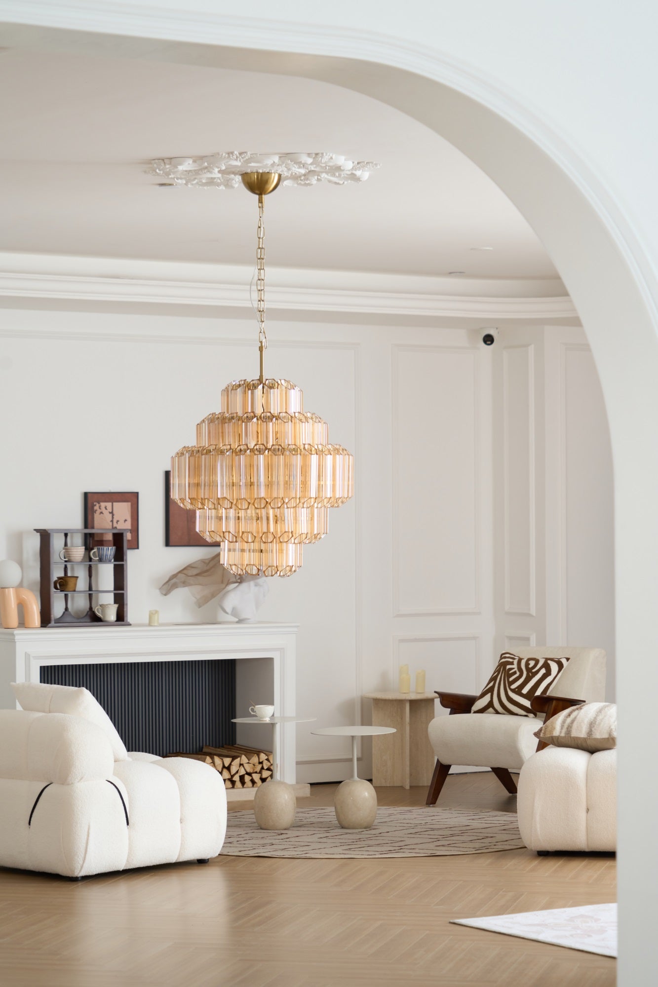 Sola Chandelier Aurum Cascade Murano Glass Prism Art-Neutral Decor