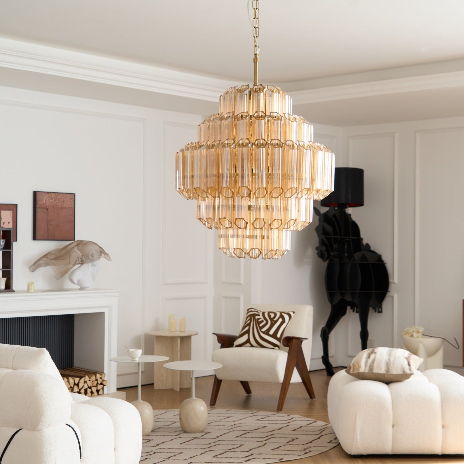 Sola Chandelier Aurum Cascade Murano Glass Prism Art-Neutral Decor