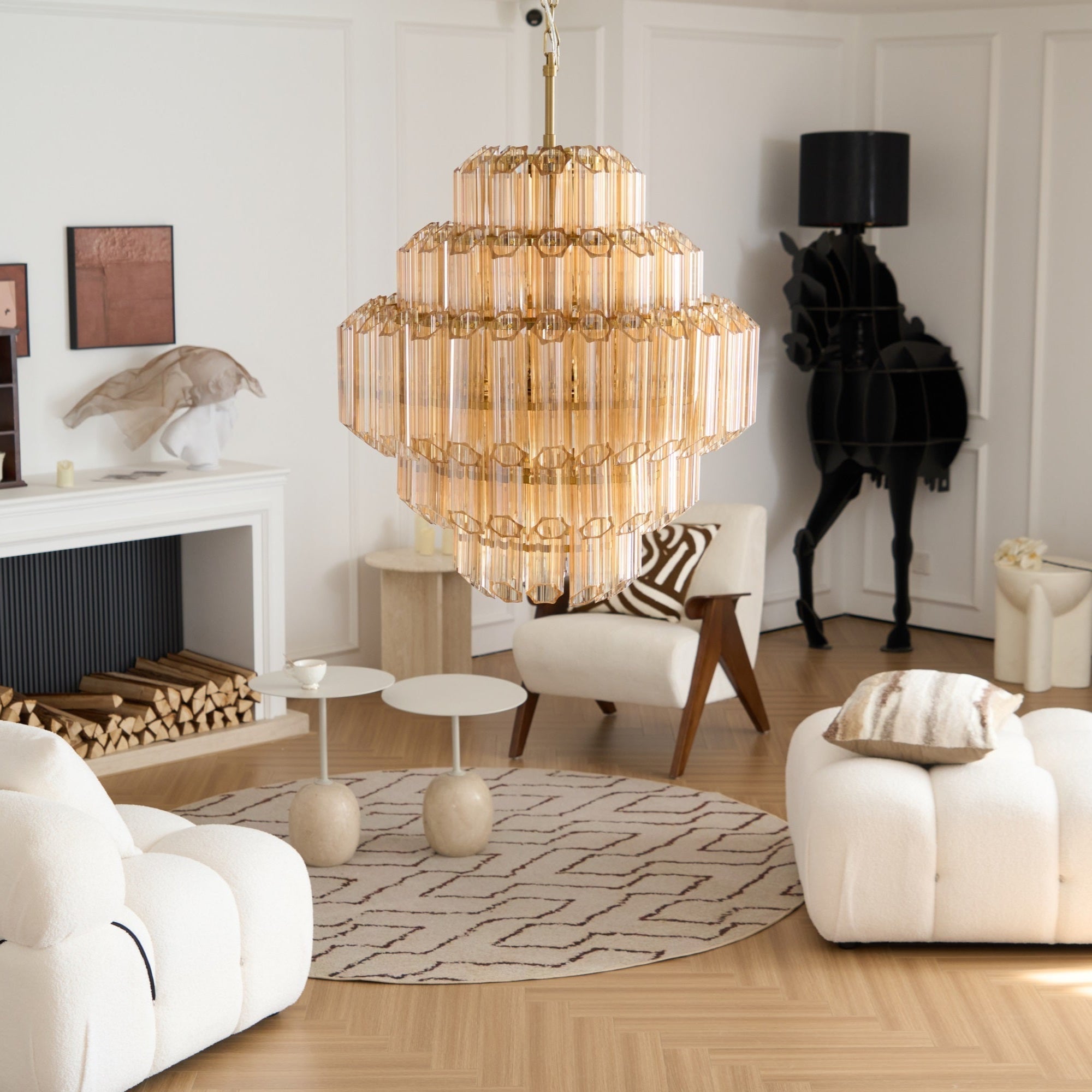 Sola Chandelier Aurum Cascade Murano Glass Prism Art-Neutral Decor